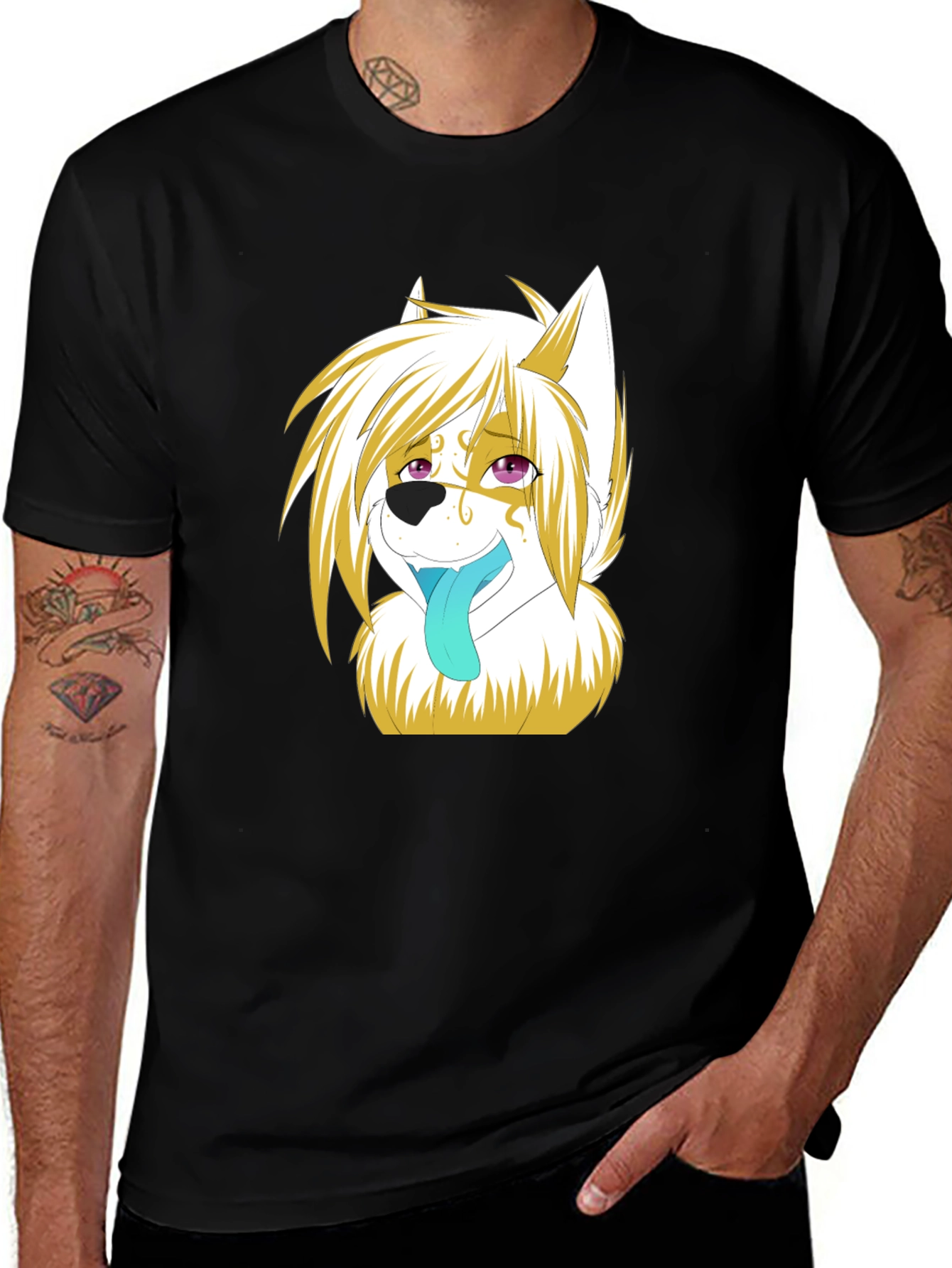Anime Wolf Graphic Black T-Shirt