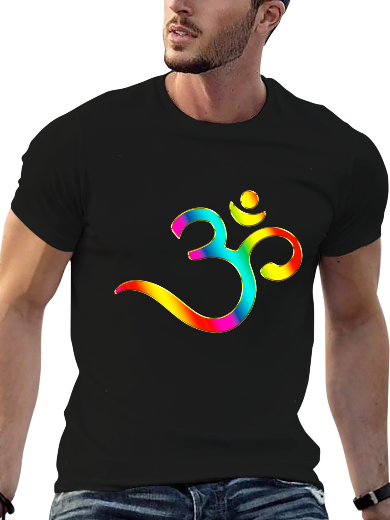 Om Symbol Graphic Tee - Rainbow Print Casual Style