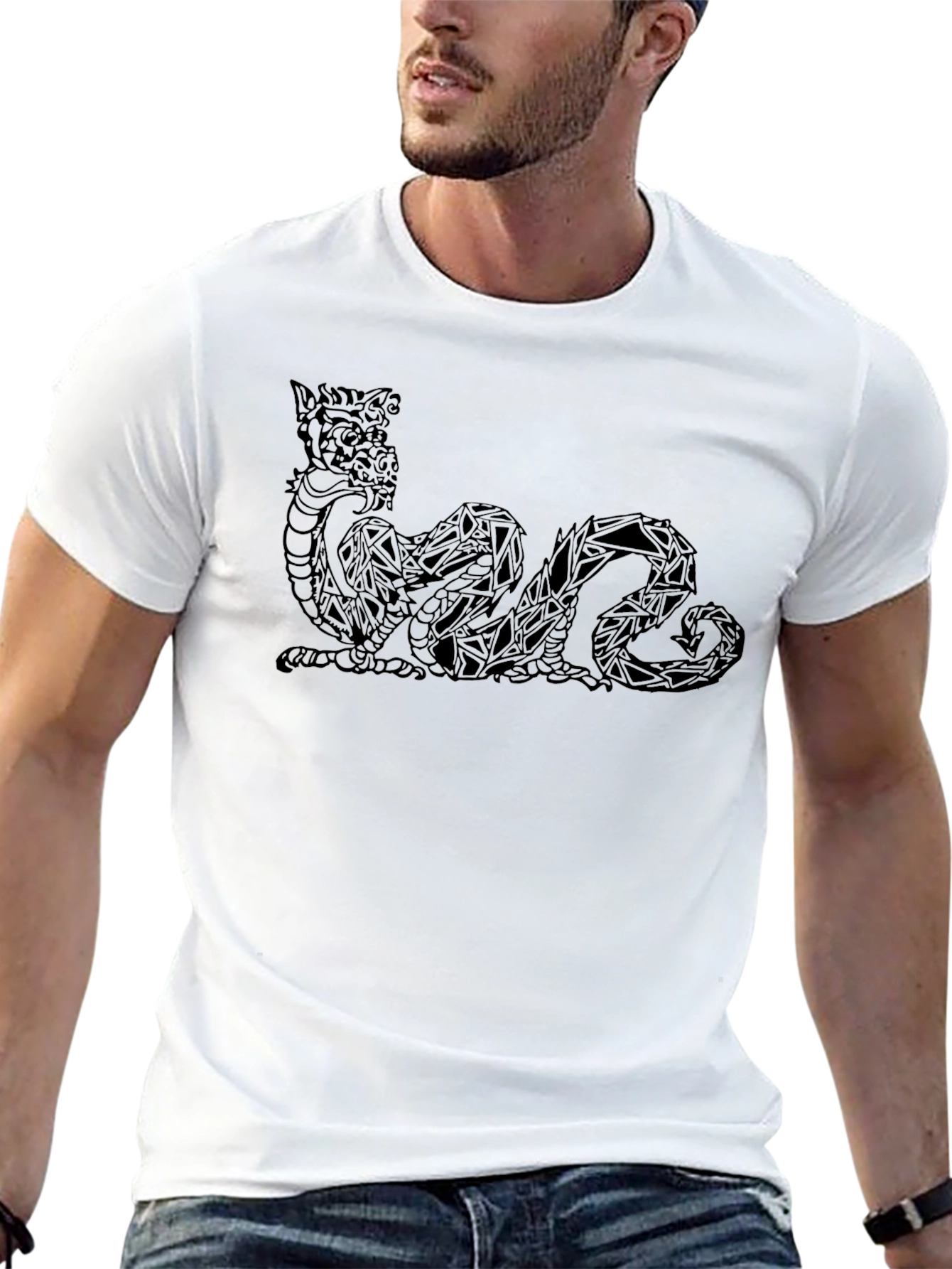 Geometric Dragon Graphic T-Shirt