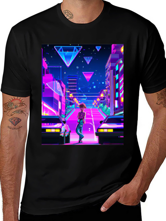 Retro Wave Cityscape Black T-Shirt