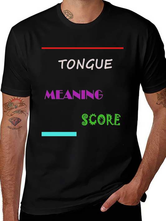 Tongue Meaning Score Graphic Tee - Black Cotton Blend T-Shirt