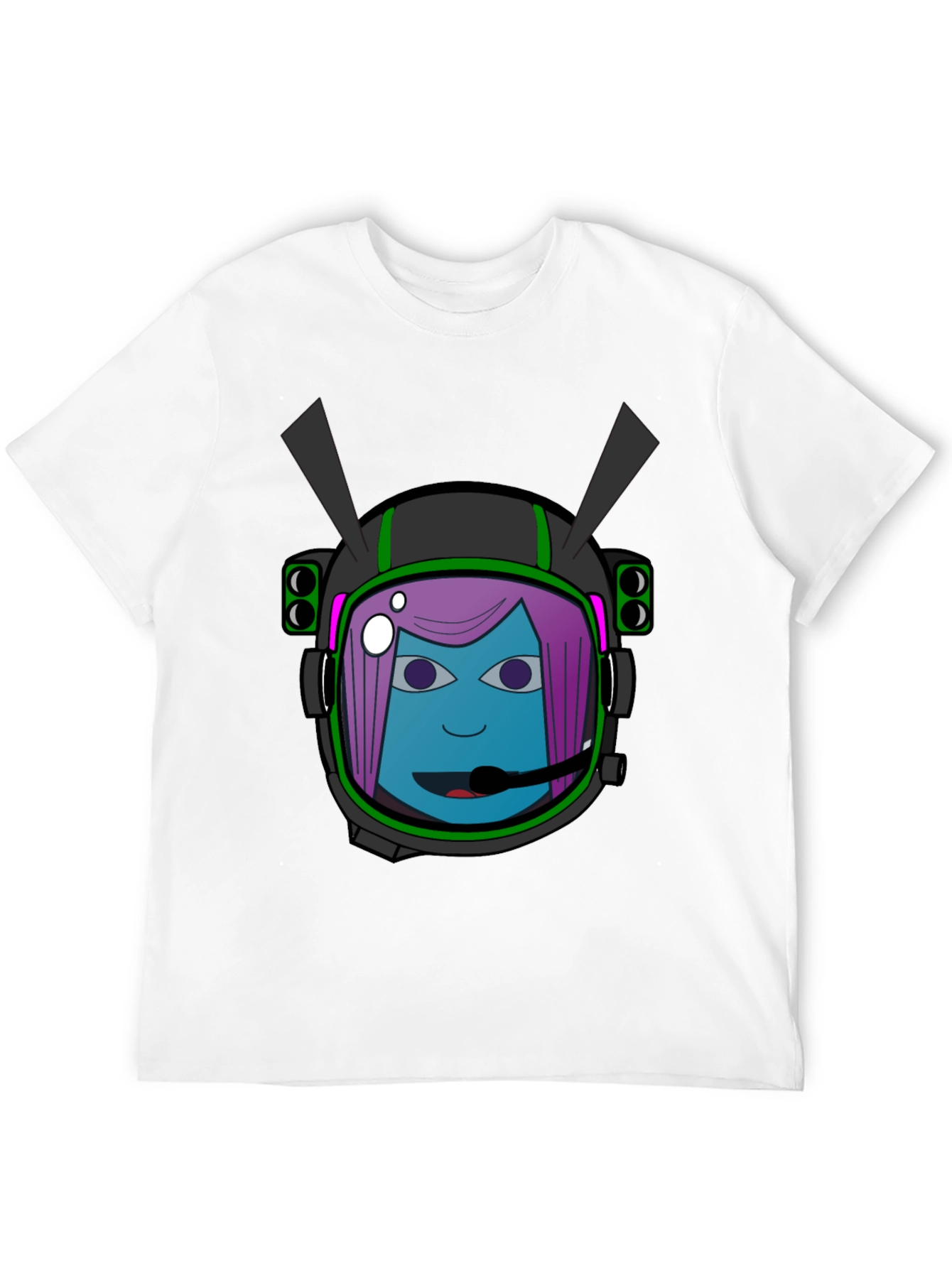 Graphic Tee: Retro Space Girl Helmet Black Cotton T-Shirt