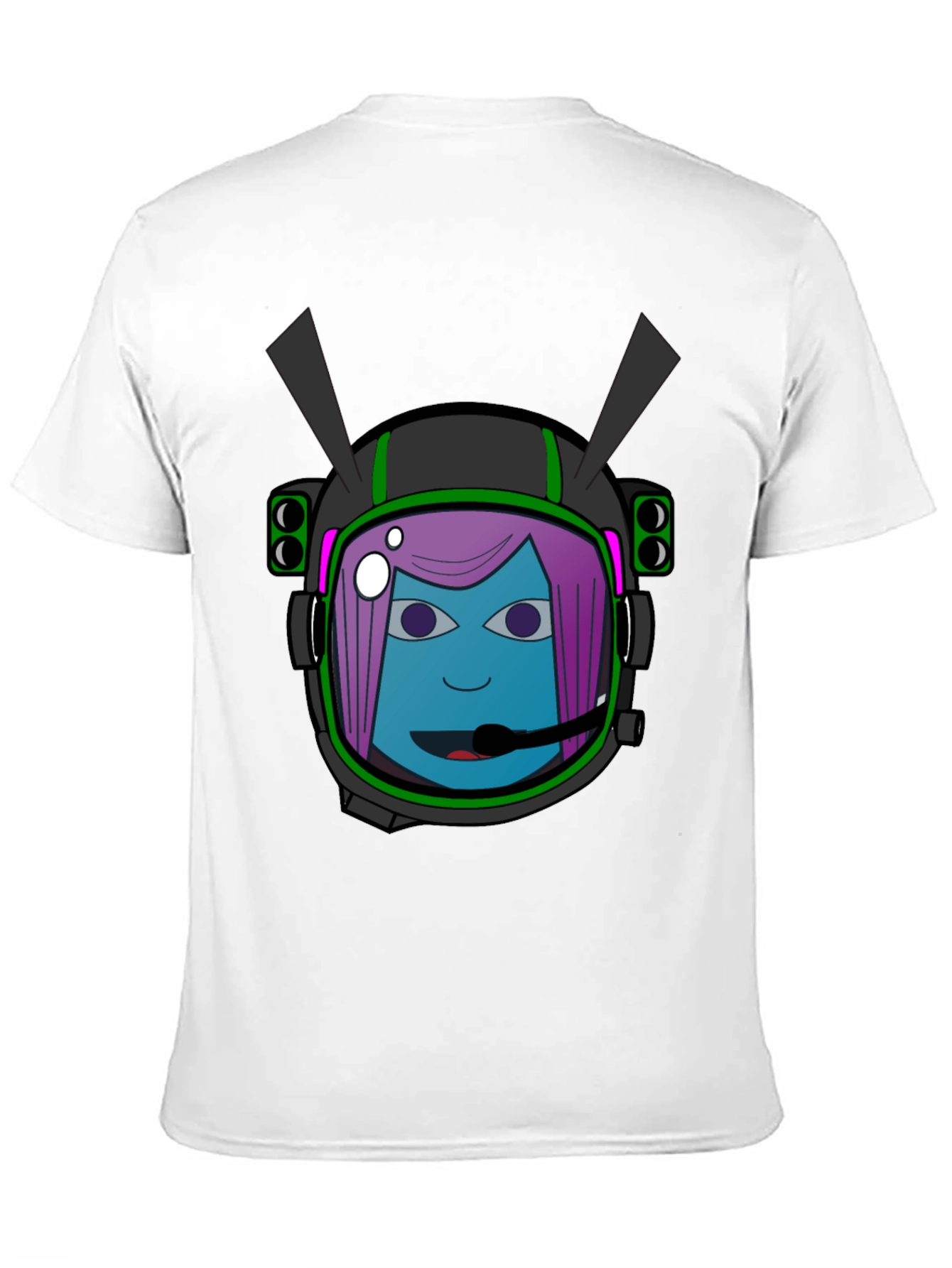 Graphic Tee: Retro Space Girl Helmet Black Cotton T-Shirt