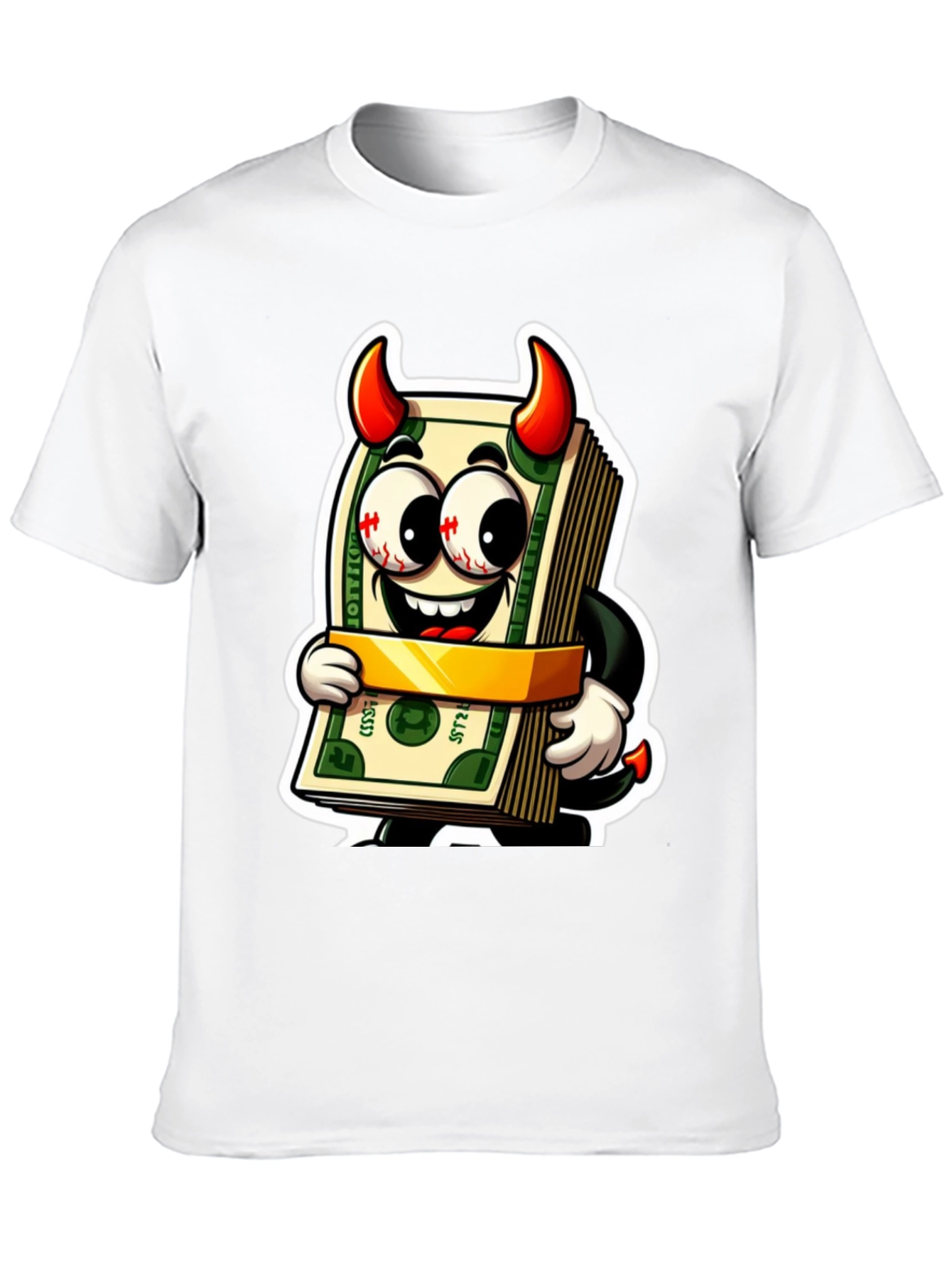 Money Devil Graphic Tee - Cartoon Cash Shirt