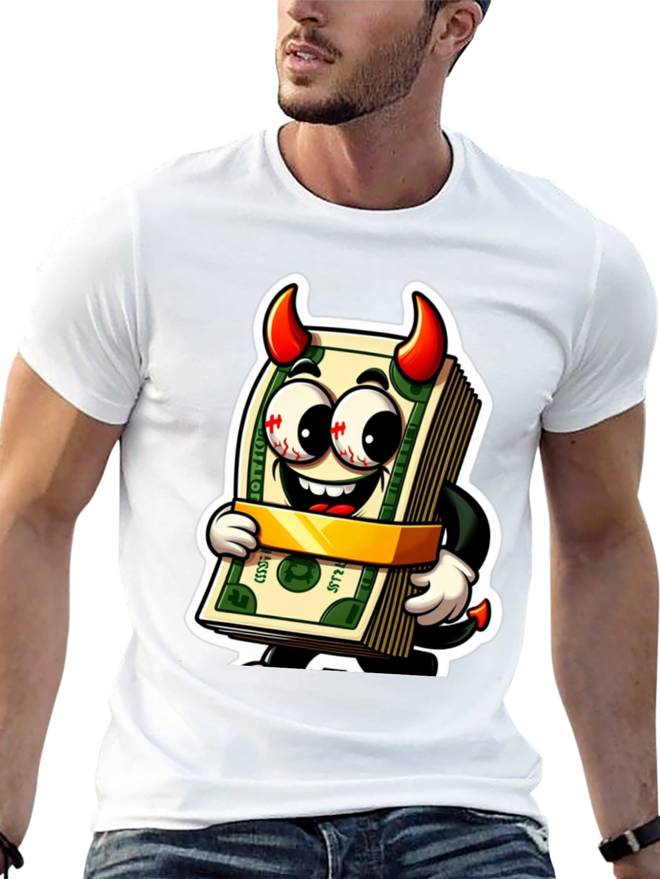 Money Devil Graphic Tee - Cartoon Cash Shirt