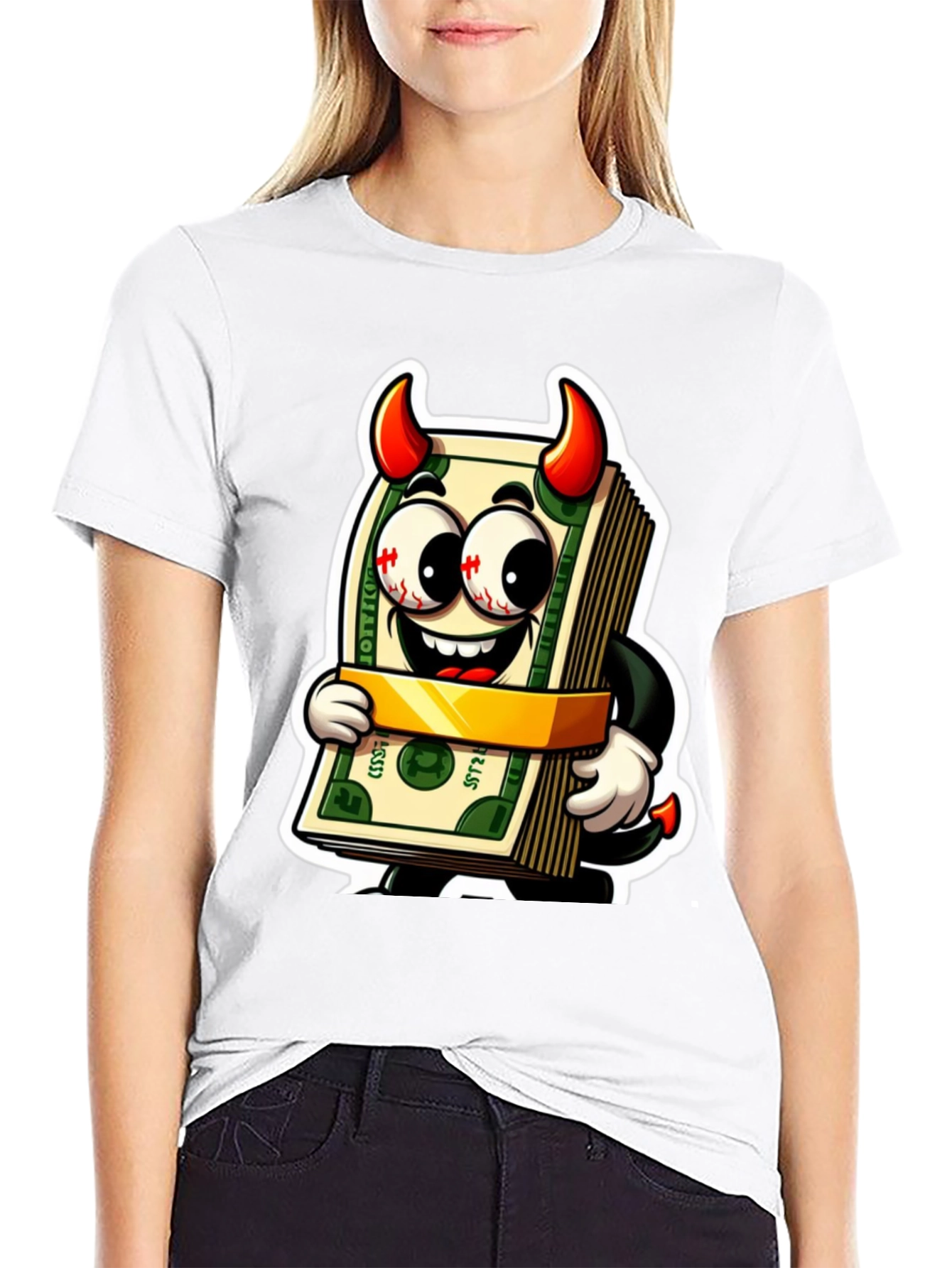 Money Devil Graphic Tee - Cartoon Cash Shirt