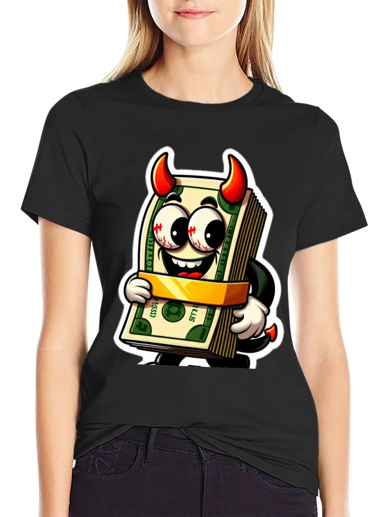 Money Devil Graphic Tee - Cartoon Cash Shirt