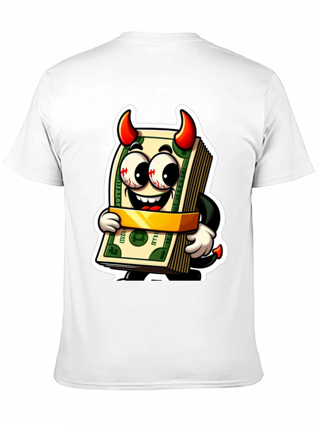 Money Devil Graphic Tee - Cartoon Cash Shirt