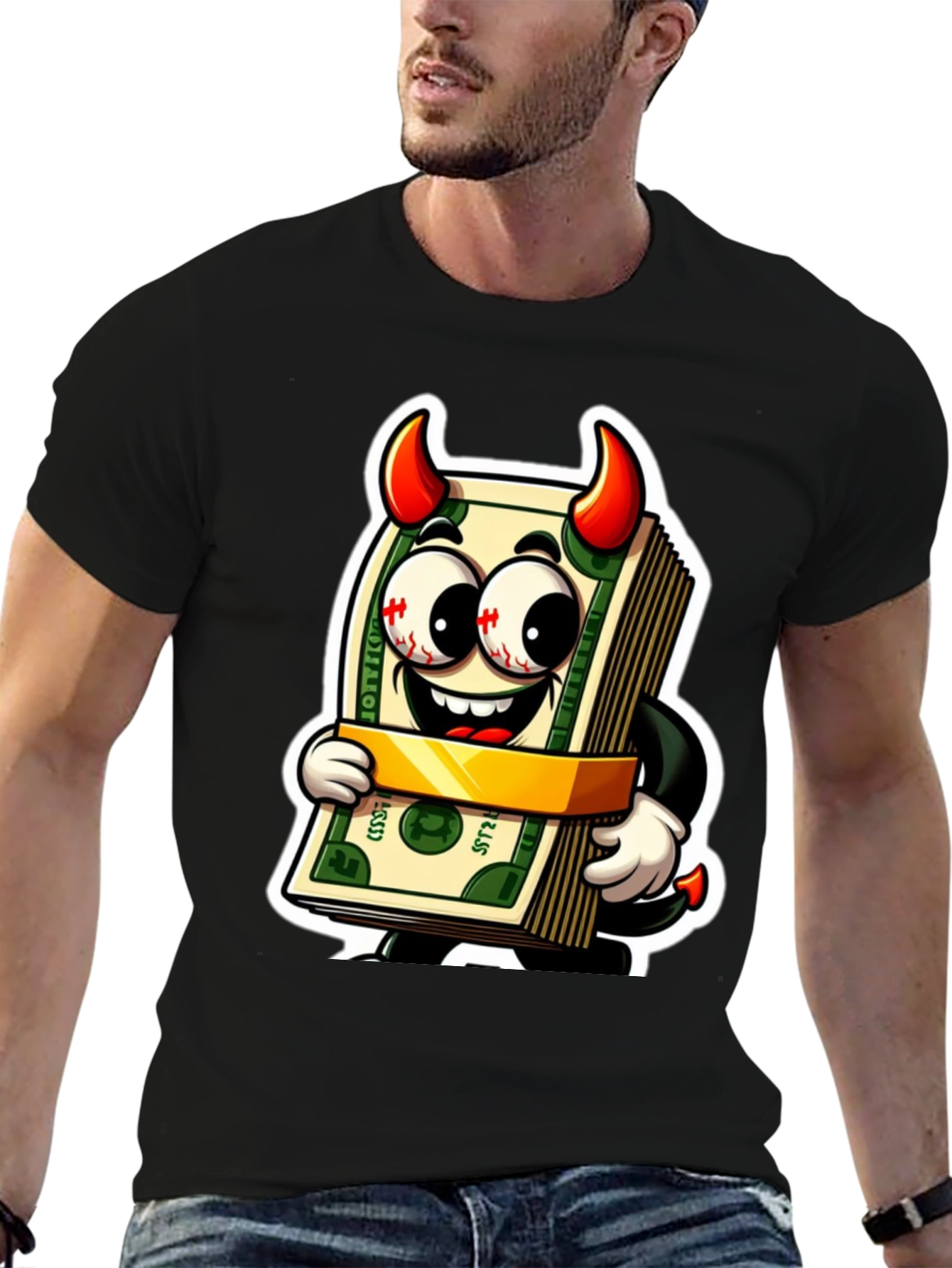 Money Devil Graphic Tee - Cartoon Cash Shirt