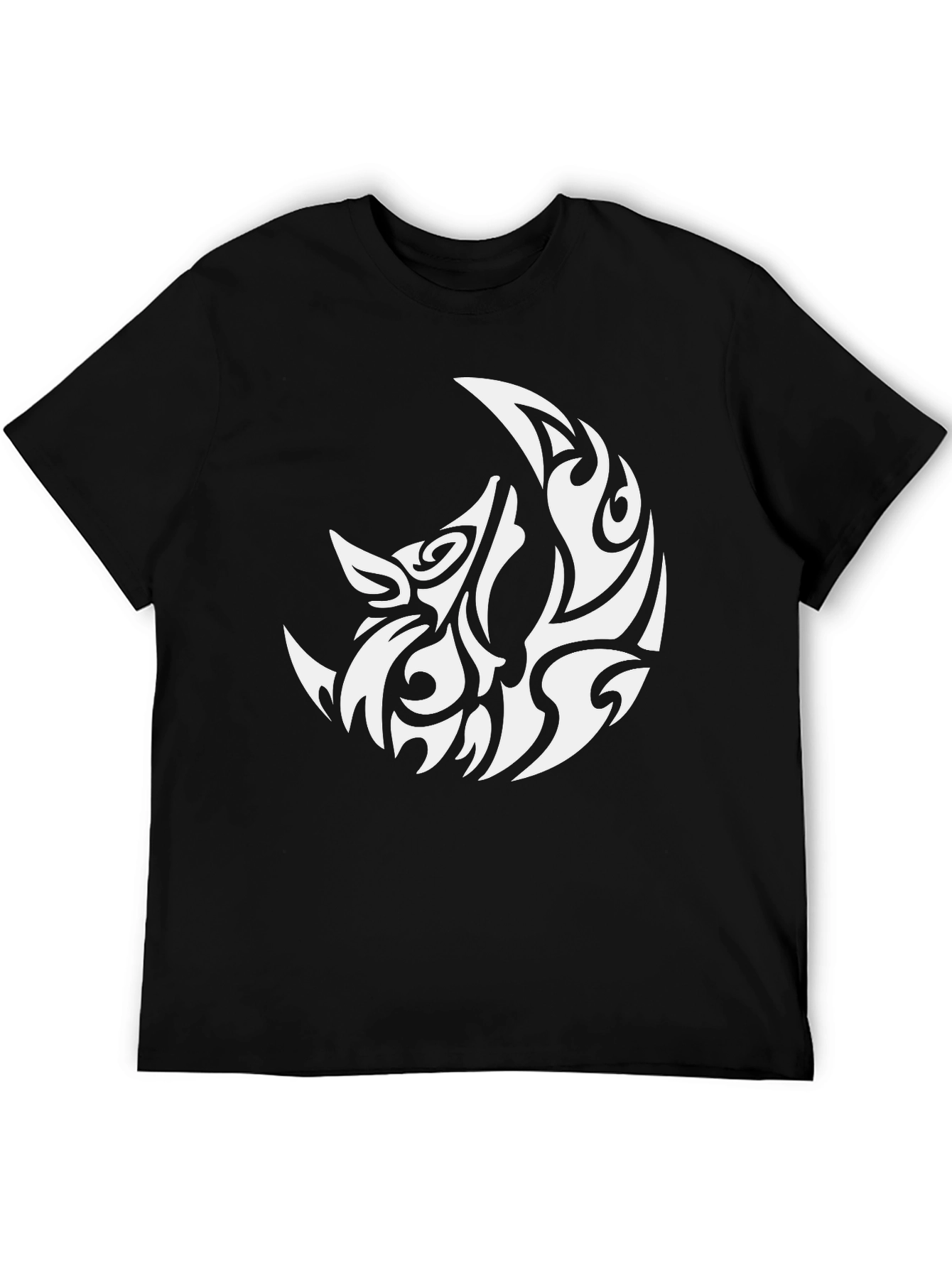Tribal Wolf Moon Graphic Black T-Shirt