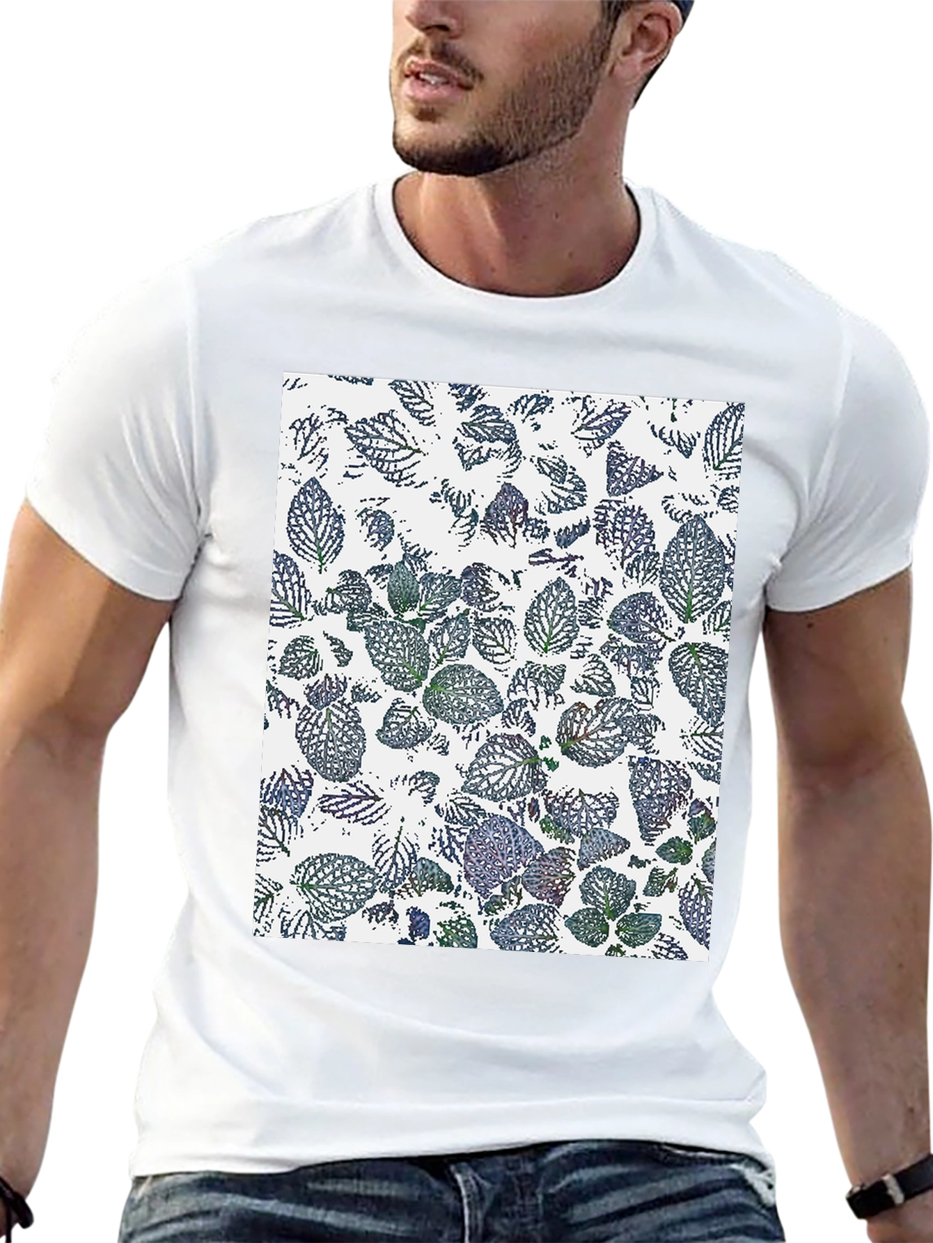 Leaf Print Black T-Shirt