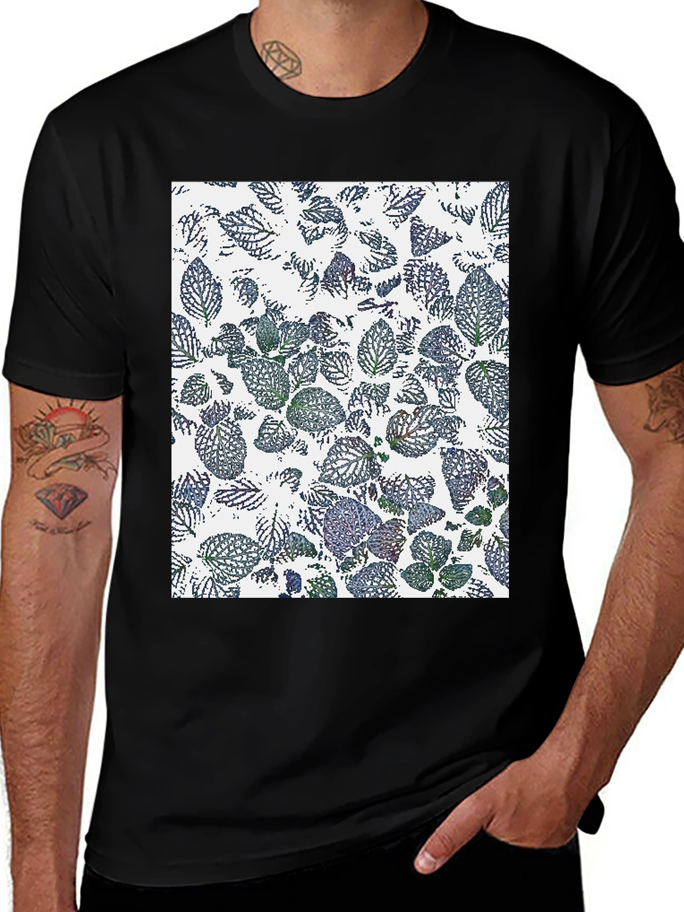 Leaf Print Black T-Shirt