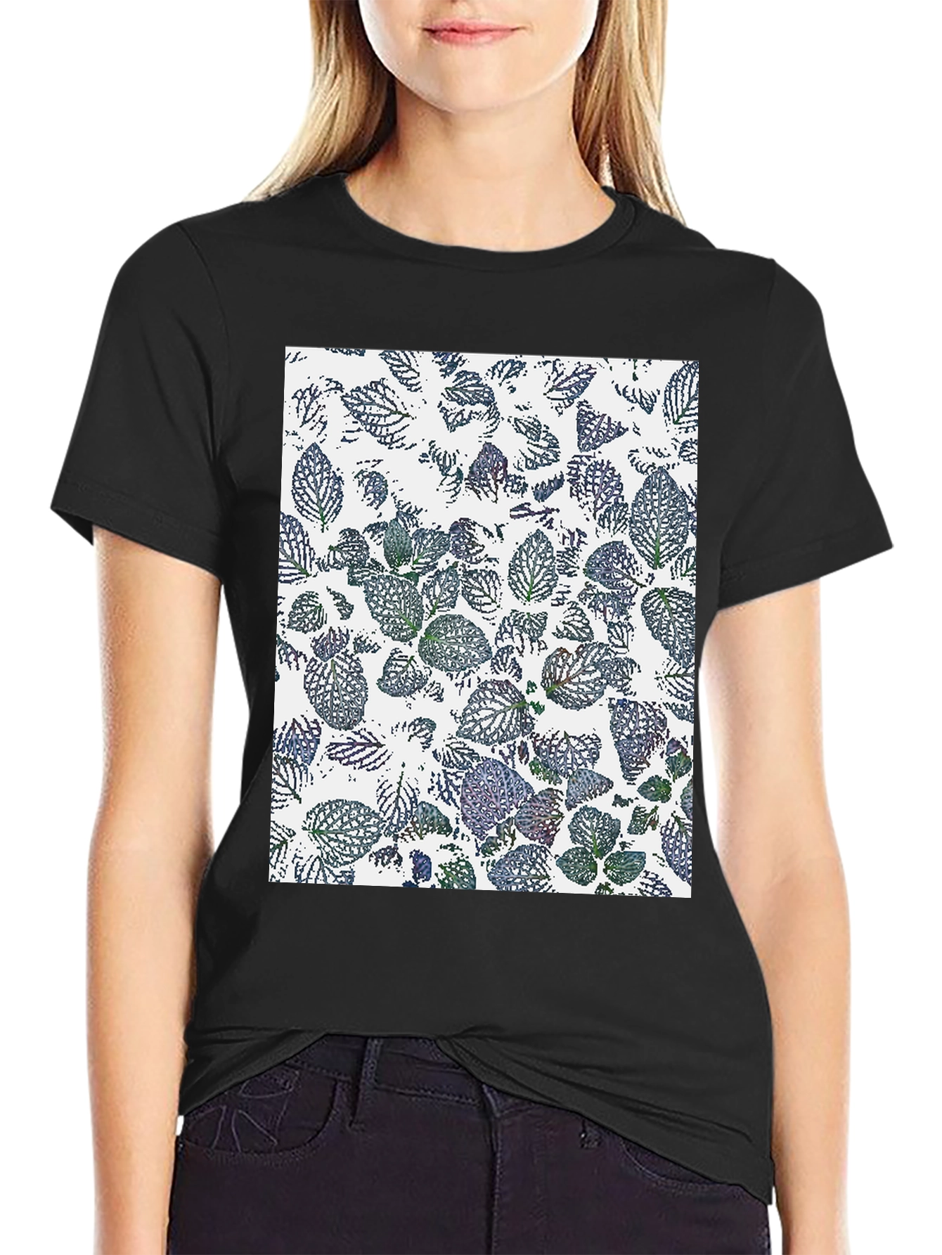 Leaf Print Black T-Shirt