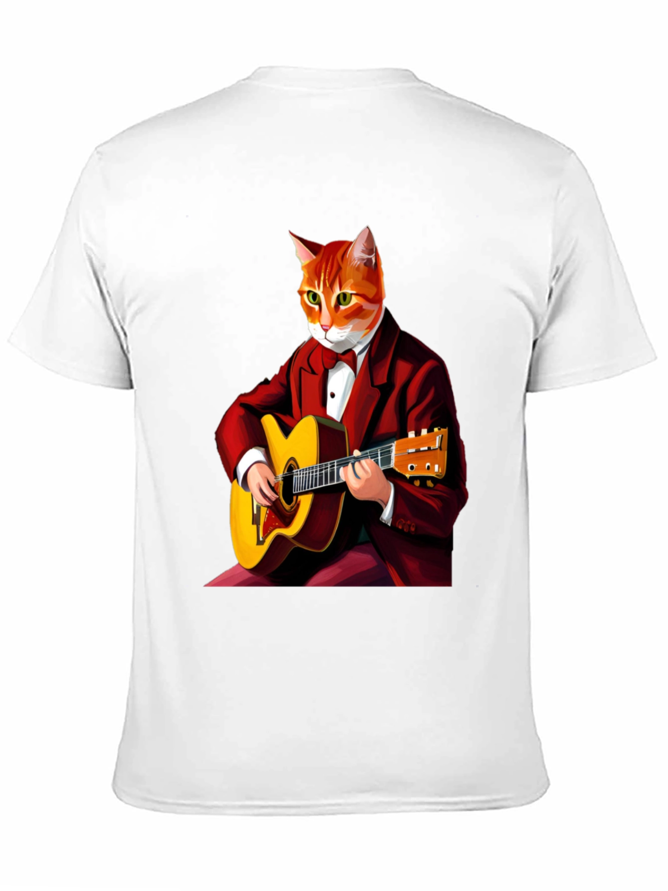 Cat Guitarist Graphic Tee - Black Crew Neck