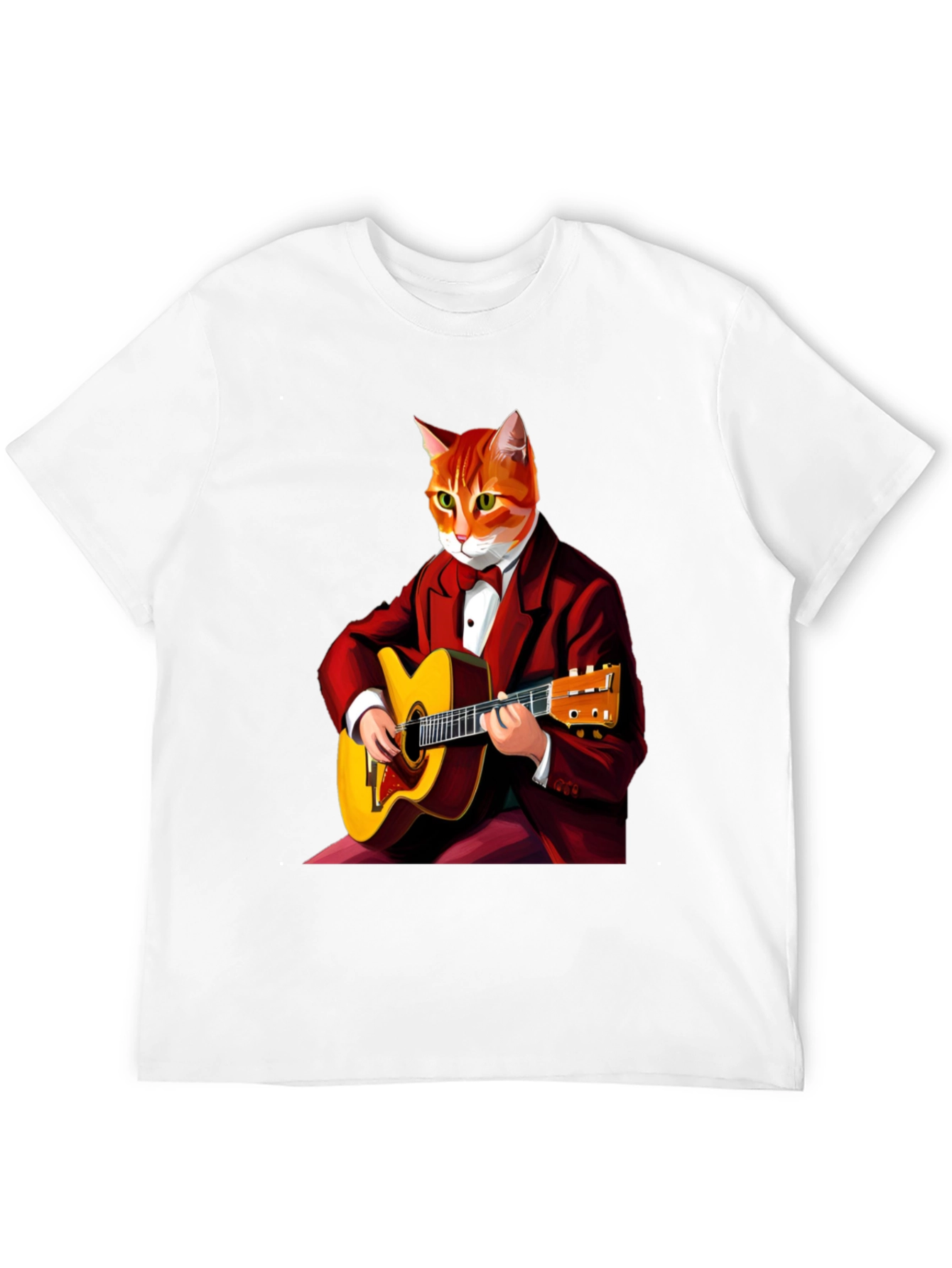 Cat Guitarist Graphic Tee - Black Crew Neck