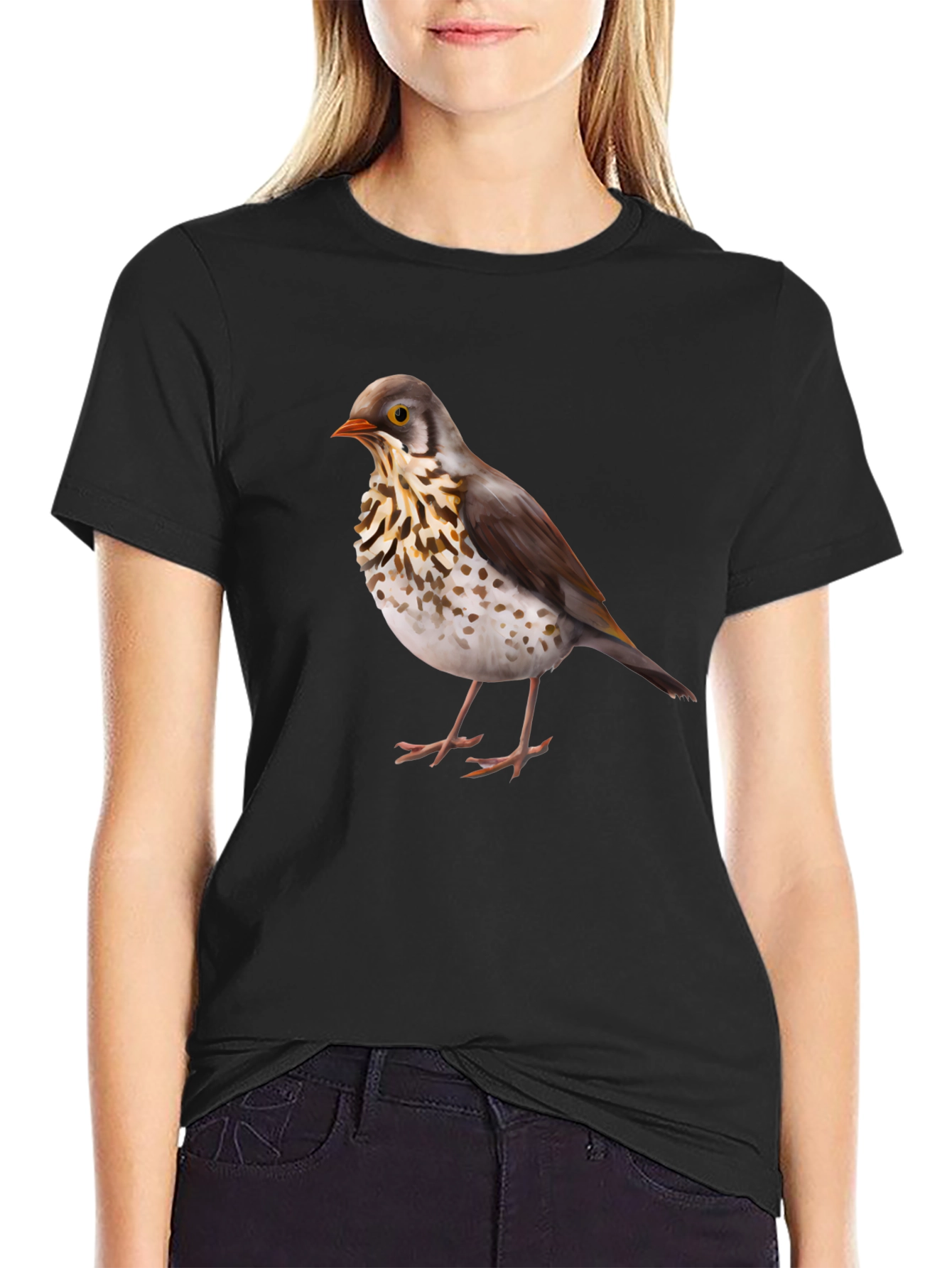 Bird Graphic Print Black T-Shirt