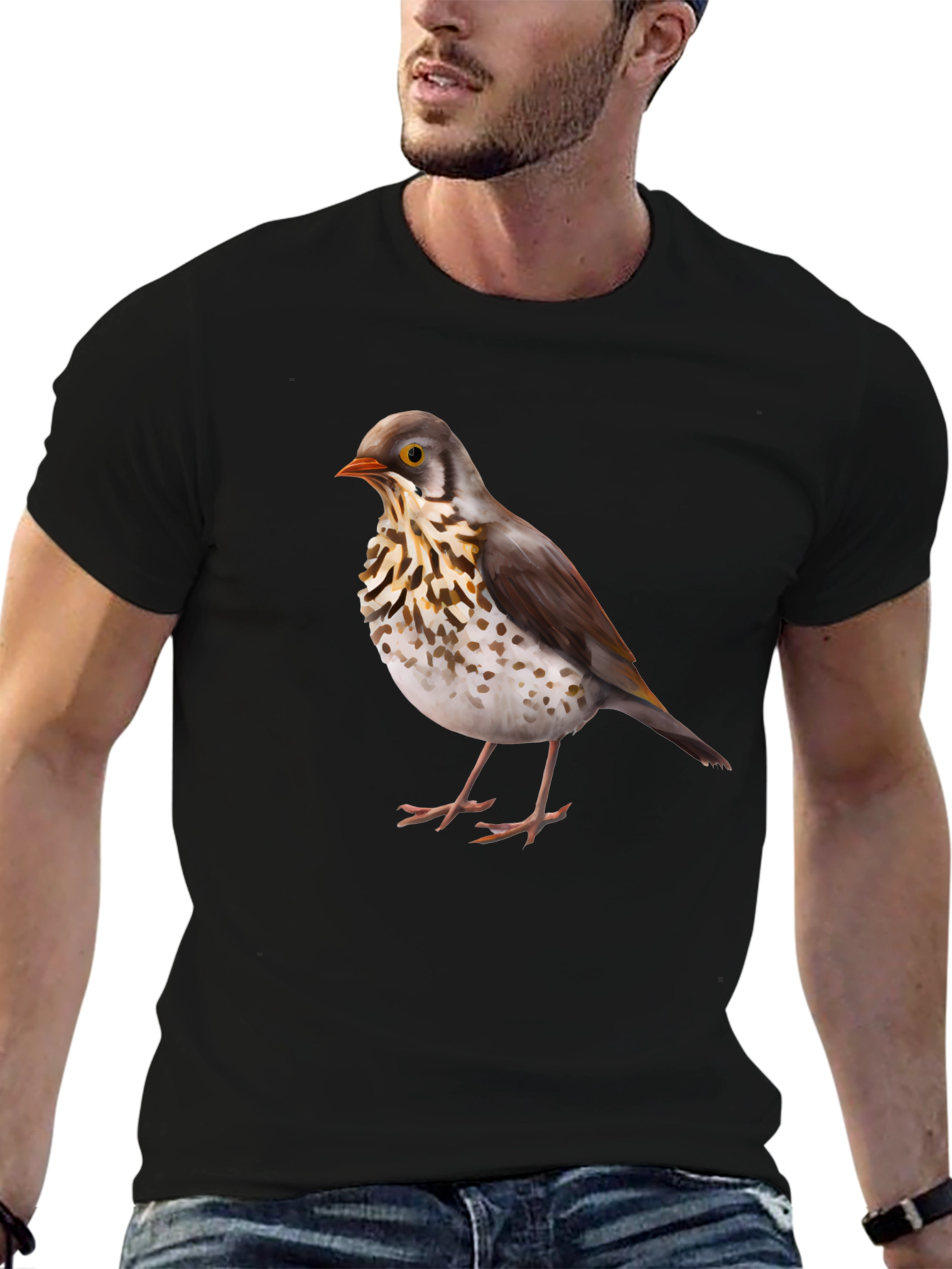 Bird Graphic Print Black T-Shirt