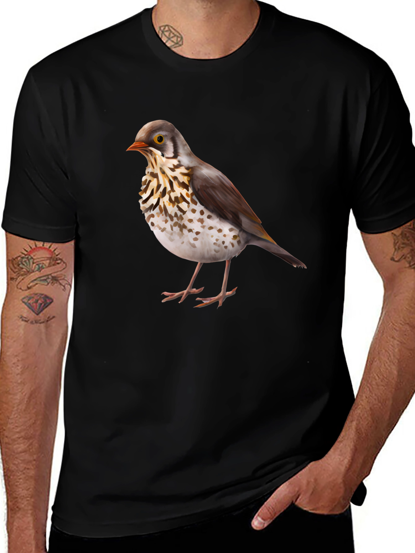 Bird Graphic Print Black T-Shirt