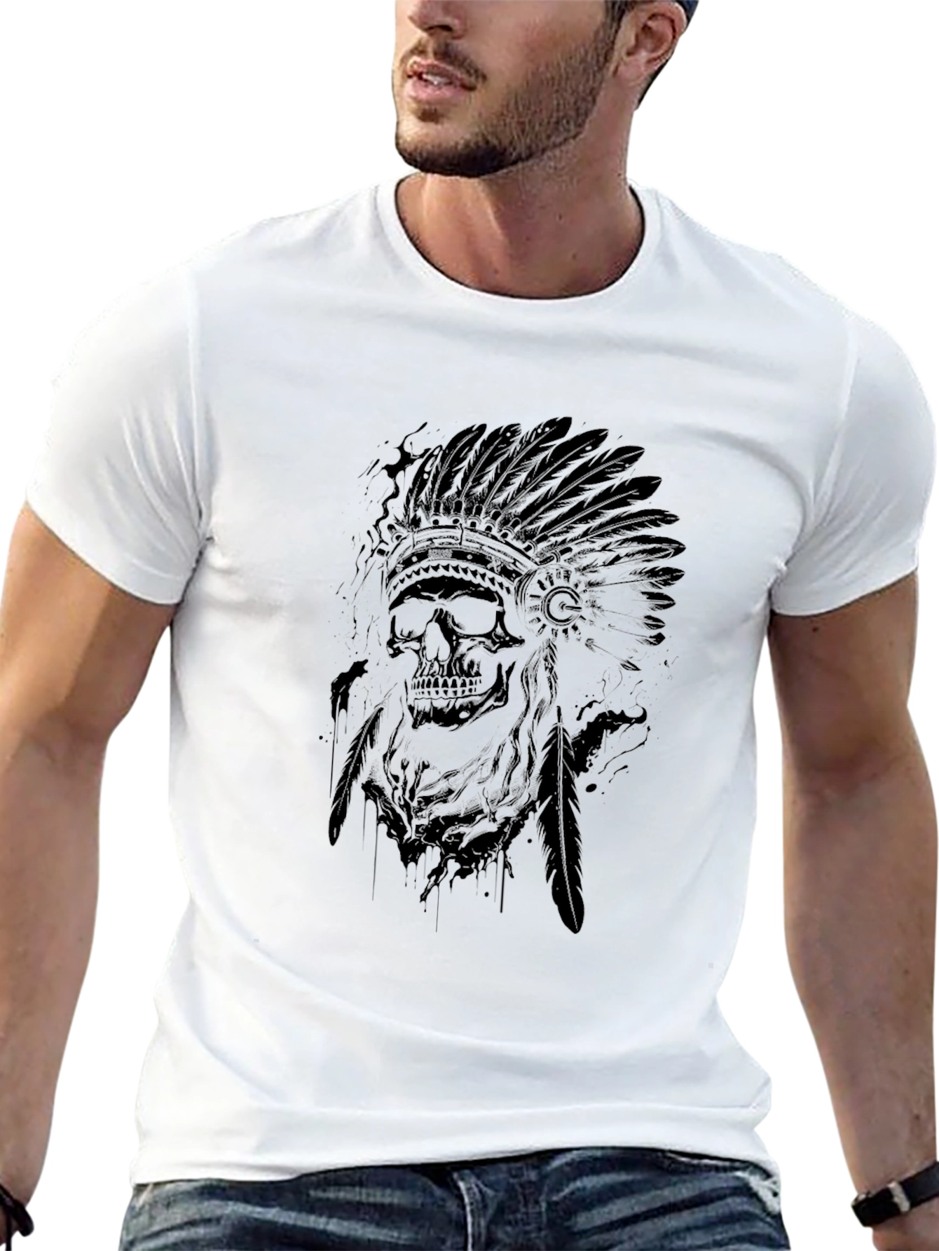 Skull Chief Graphic Print Mens Black T-Shirt