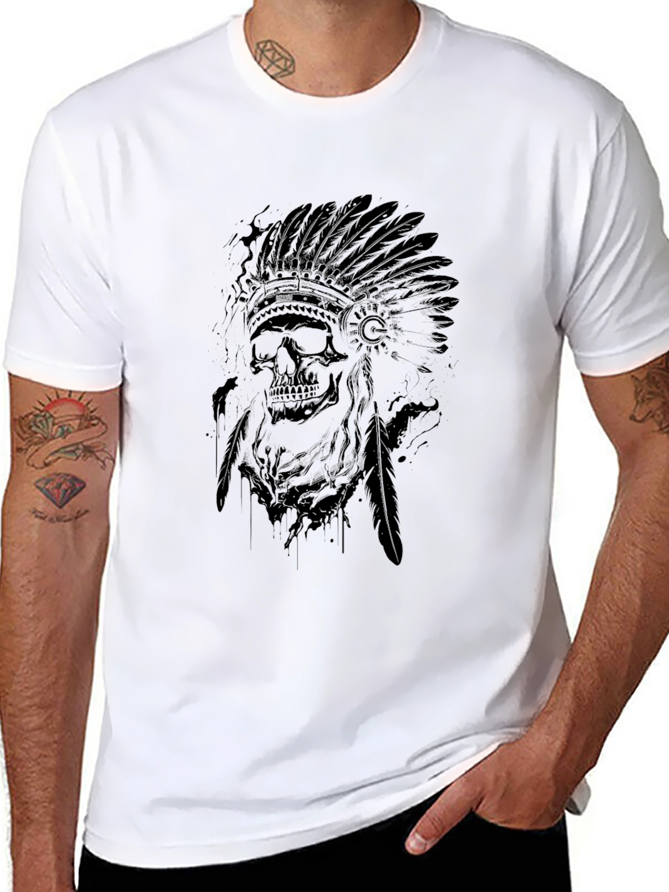 Skull Chief Graphic Print Mens Black T-Shirt
