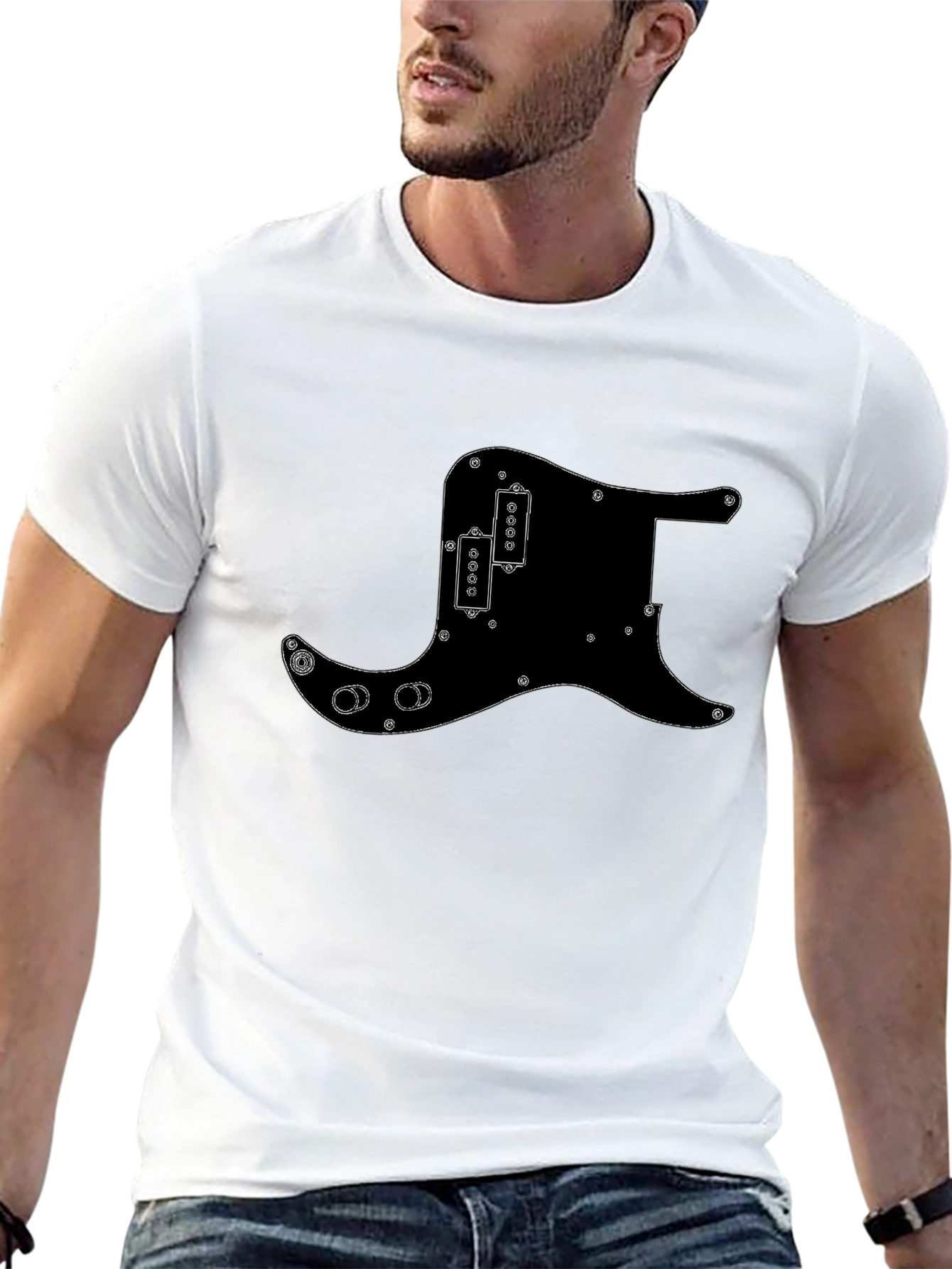 Black T-Shirt with Guitar Pickguard Design