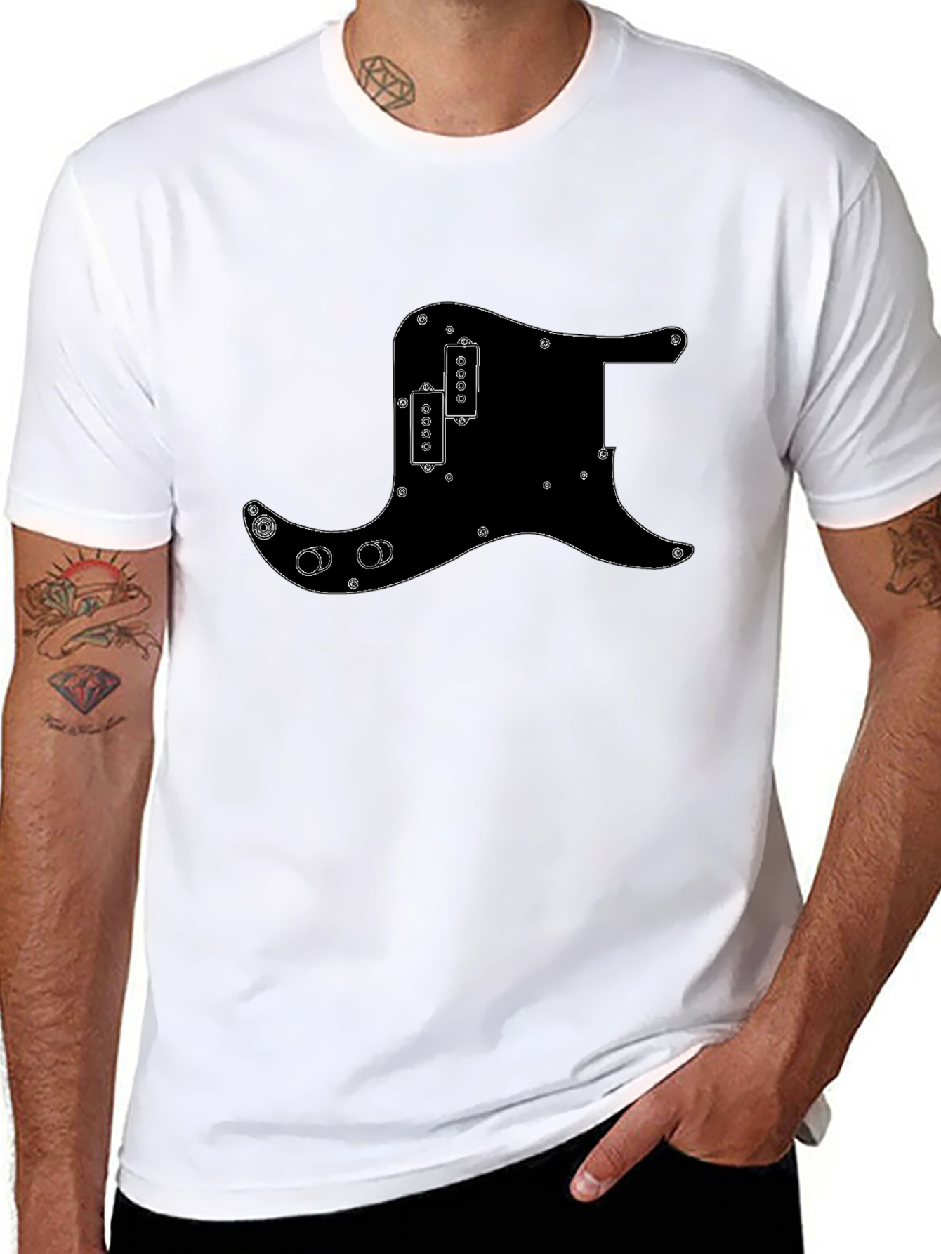 Black T-Shirt with Guitar Pickguard Design