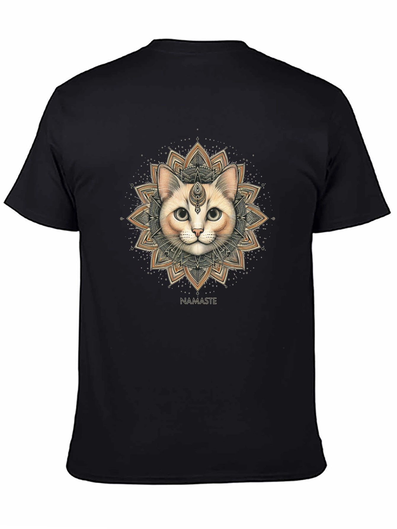 Namaste Cat Mandala Graphic Tee - Black Cotton