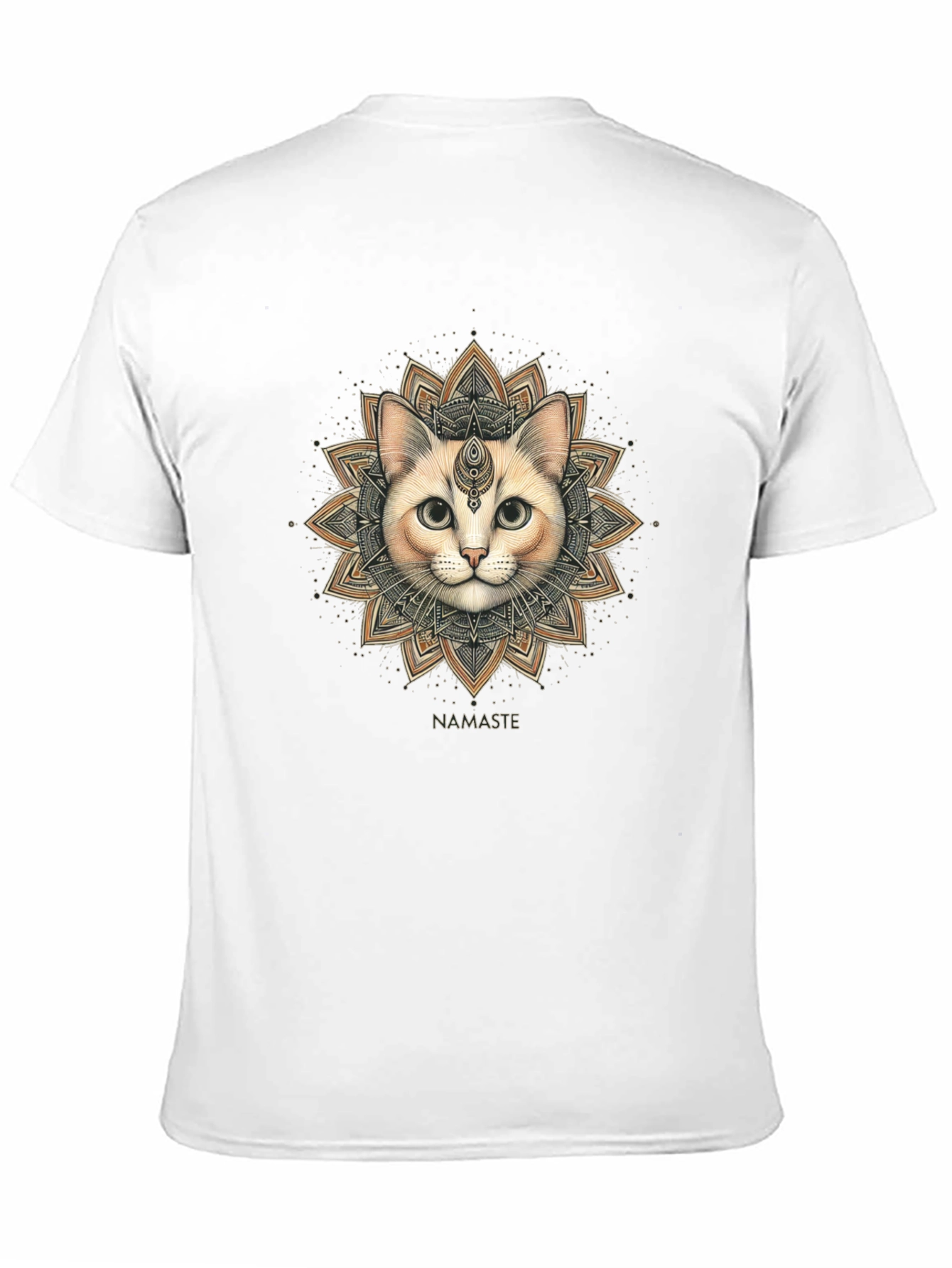 Namaste Cat Mandala Graphic Tee - Black Cotton