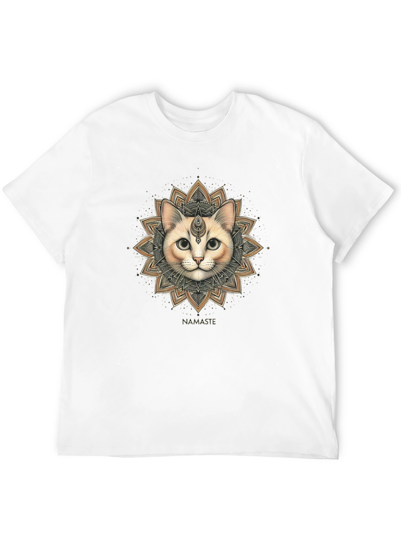 Namaste Cat Mandala Graphic Tee - Black Cotton