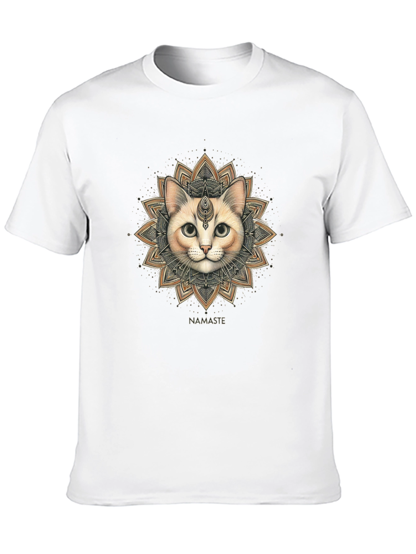 Namaste Cat Mandala Graphic Tee - Black Cotton
