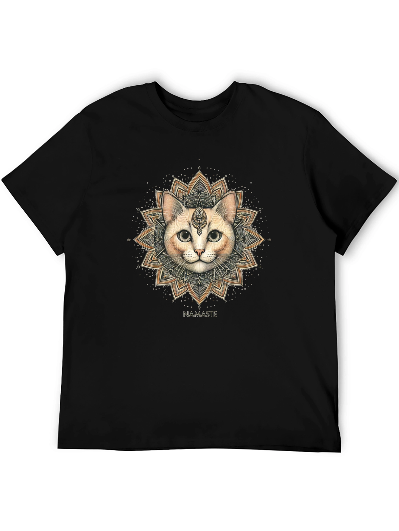 Namaste Cat Mandala Graphic Tee - Black Cotton