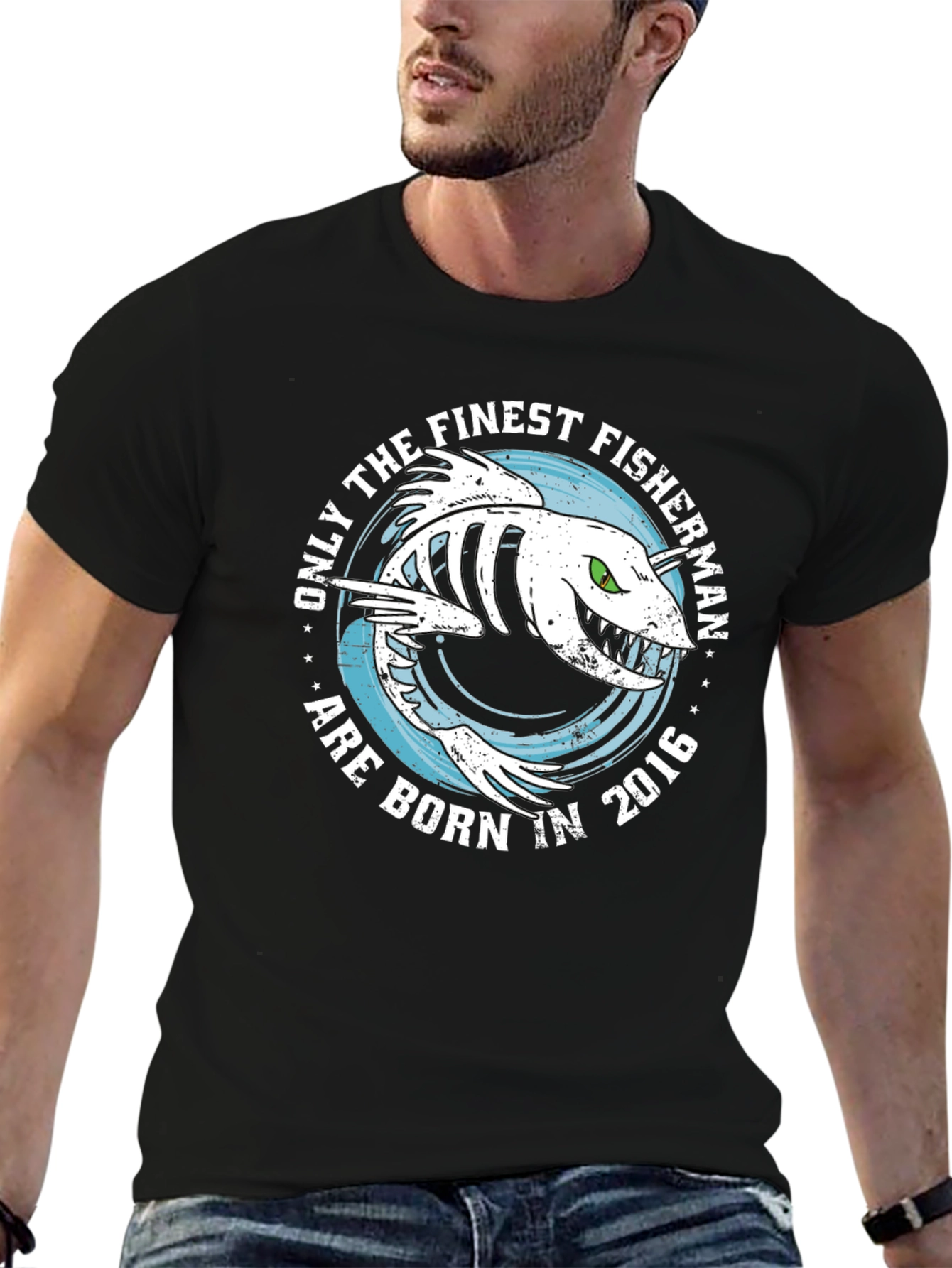 Finest Fisherman Born in 2016 Black T-Shirt