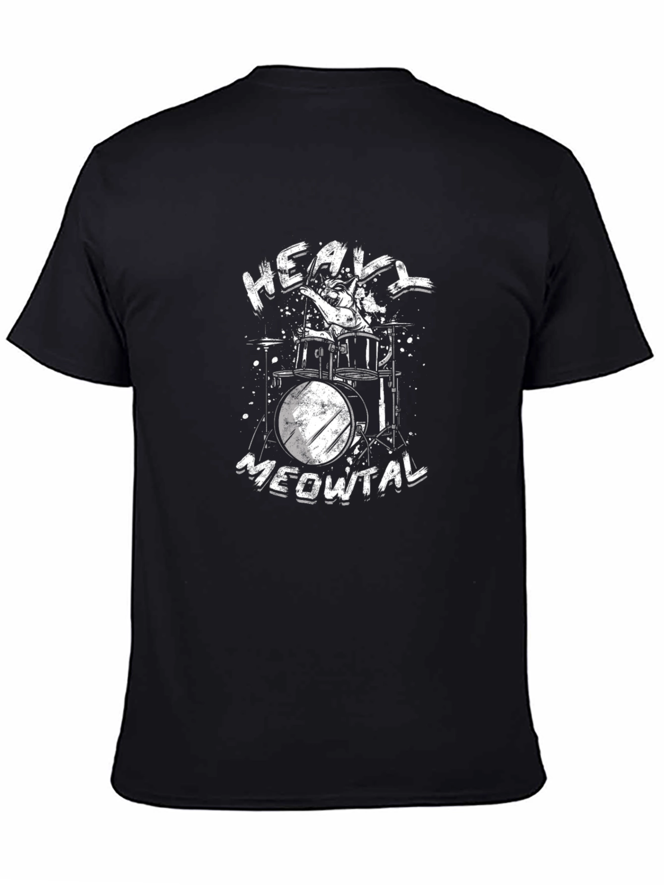 Heavy Meowtal Black T-Shirt - Cat Drummer Graphic Tee