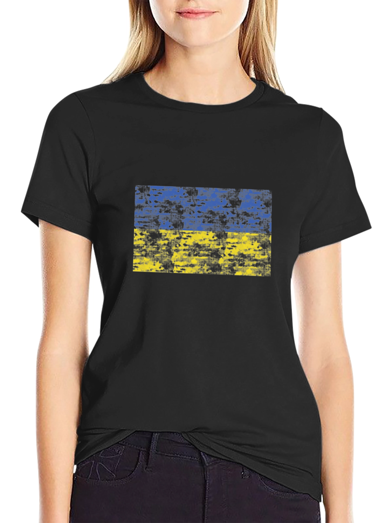 Ukraine Flag Black T-Shirt Support