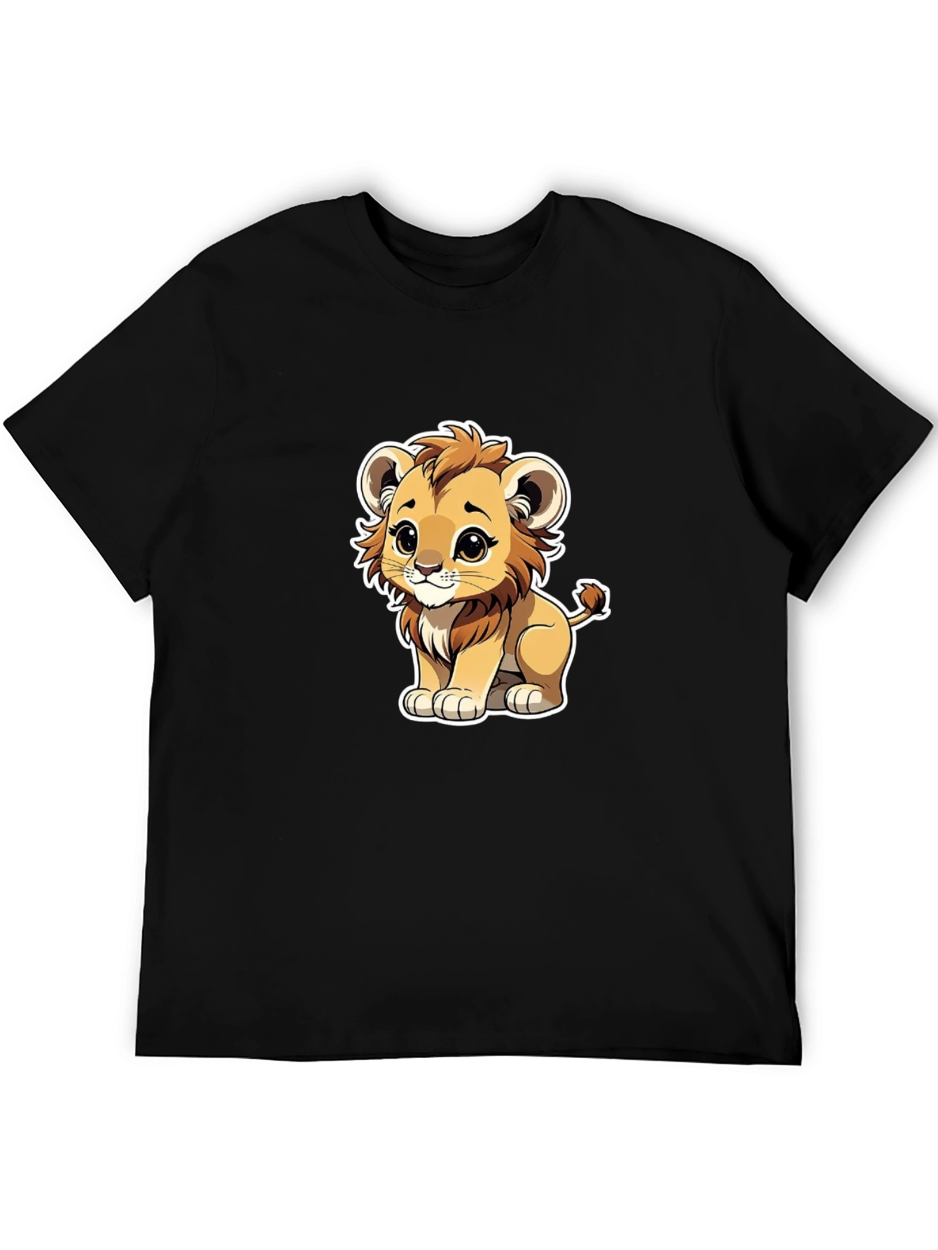 Cute Cartoon Lion Graphic Black T-Shirt