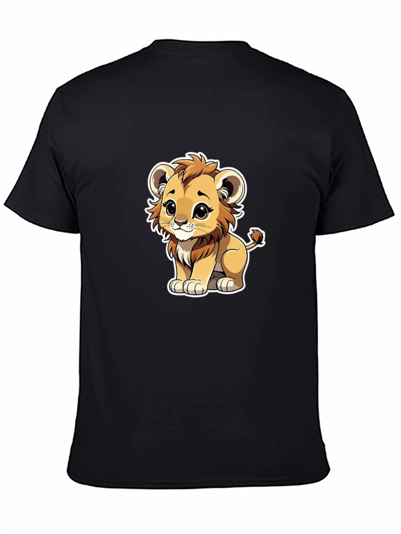 Cute Cartoon Lion Graphic Black T-Shirt