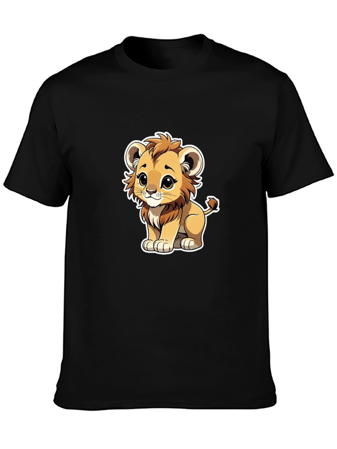 Cute Cartoon Lion Graphic Black T-Shirt
