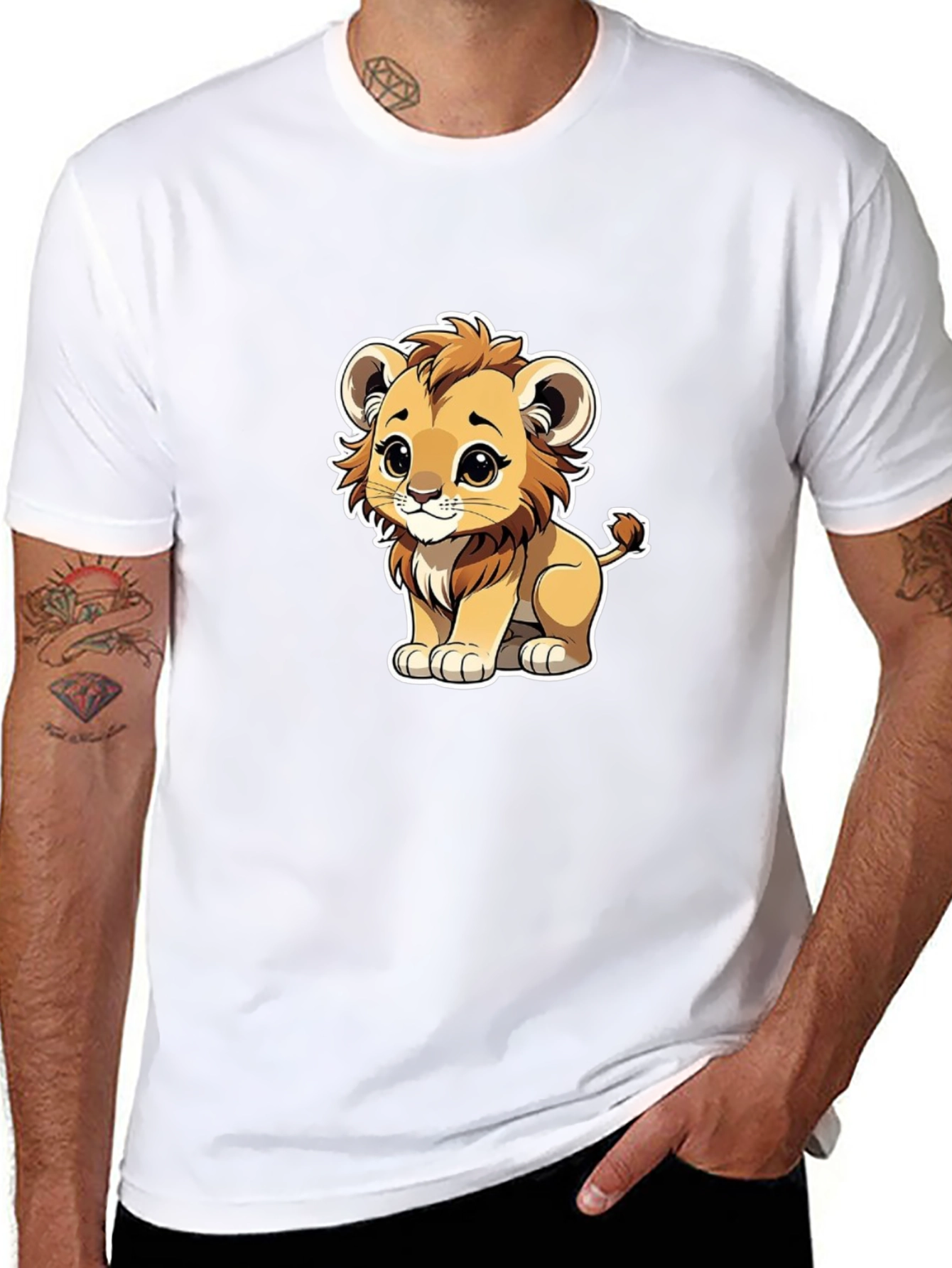 Cute Cartoon Lion Graphic Black T-Shirt