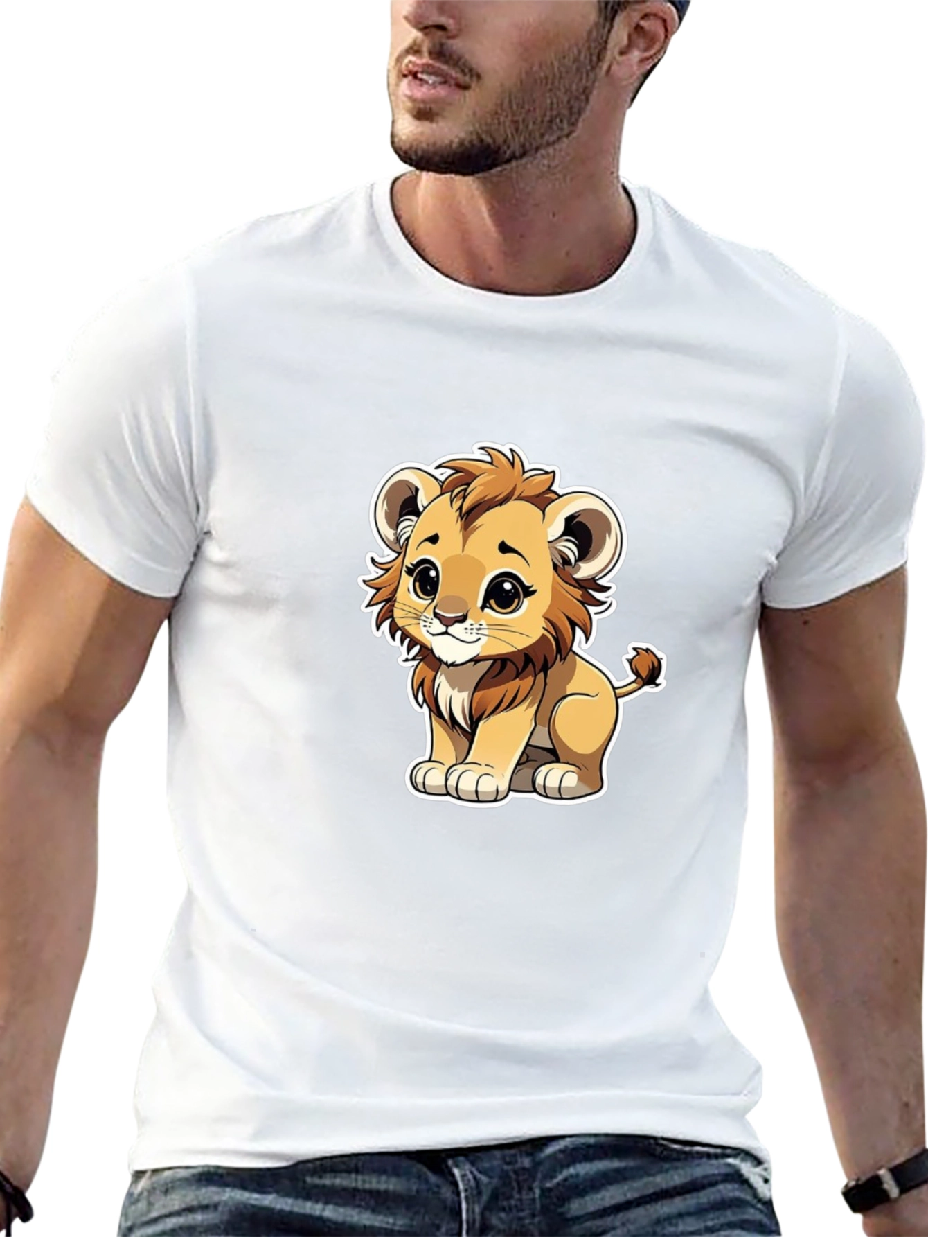 Cute Cartoon Lion Graphic Black T-Shirt