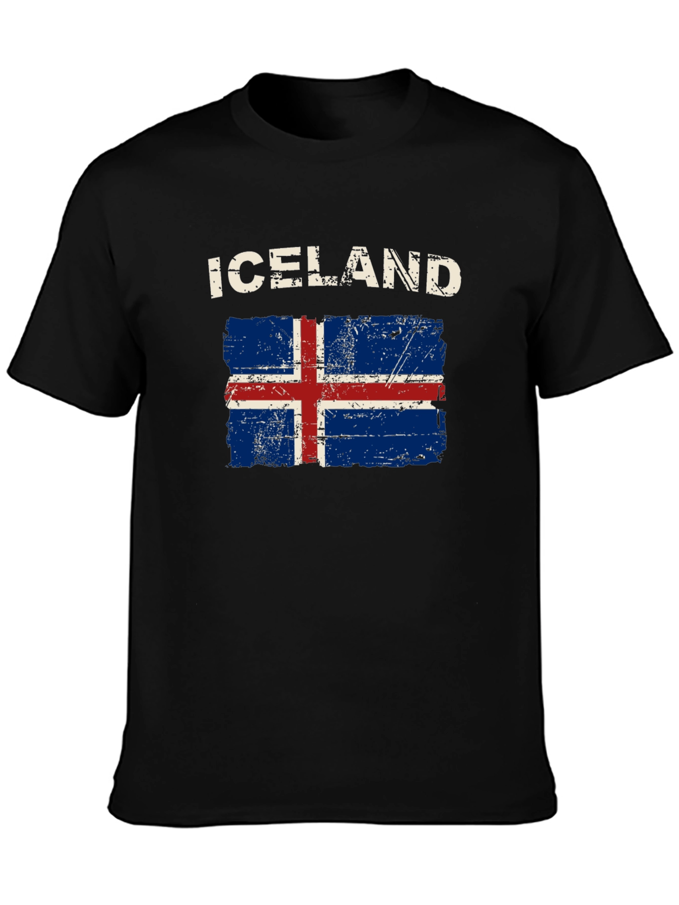 Iceland Flag Distressed T-Shirt - Black