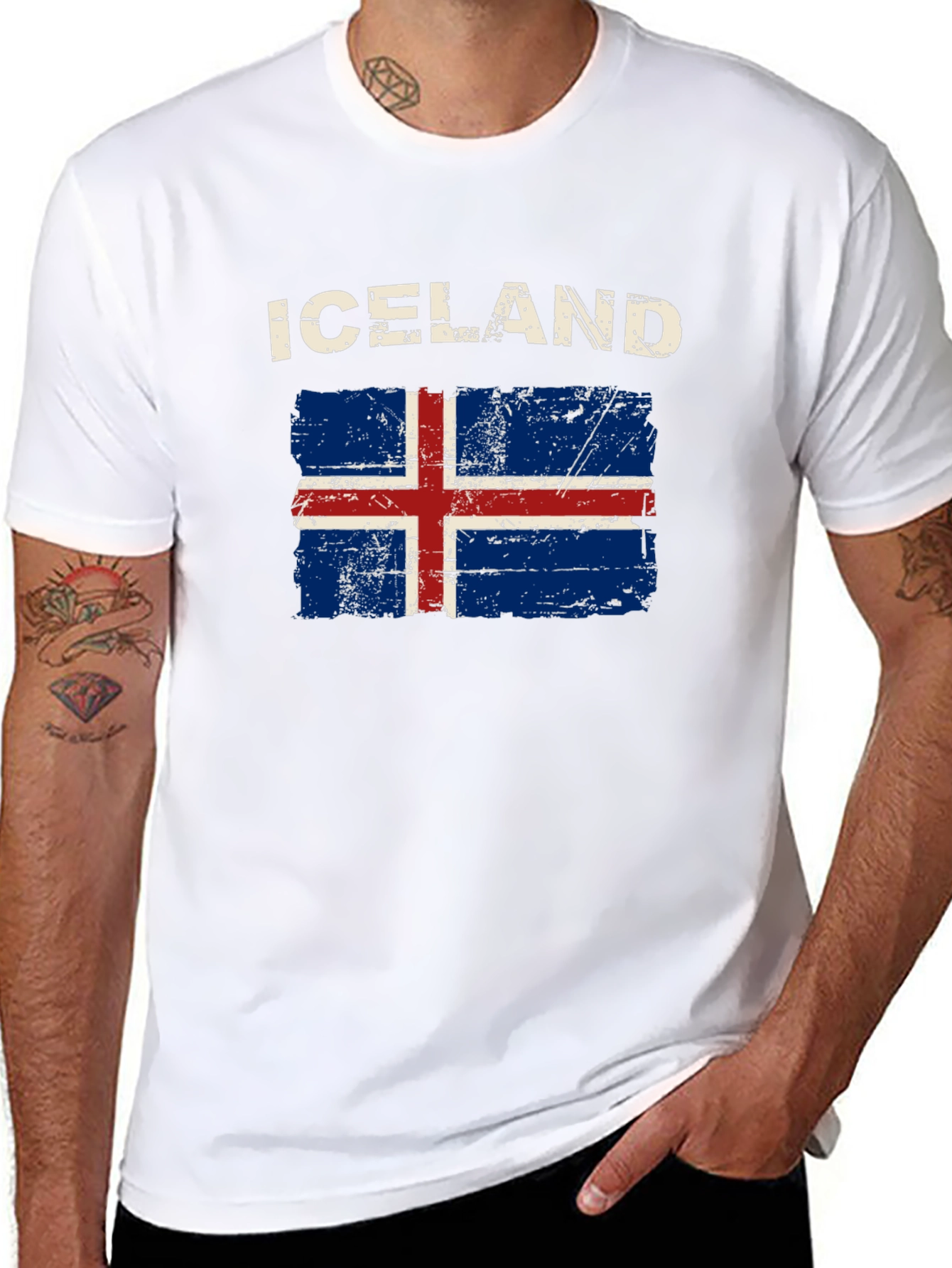 Iceland Flag Distressed T-Shirt - Black