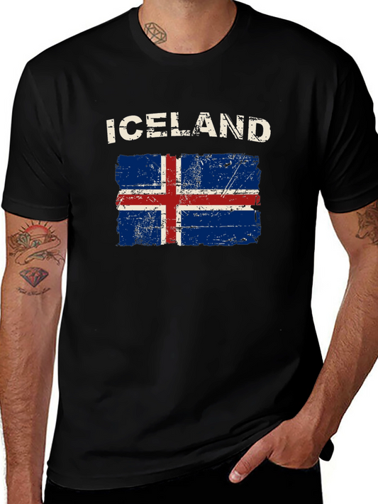 Iceland Flag Distressed T-Shirt - Black