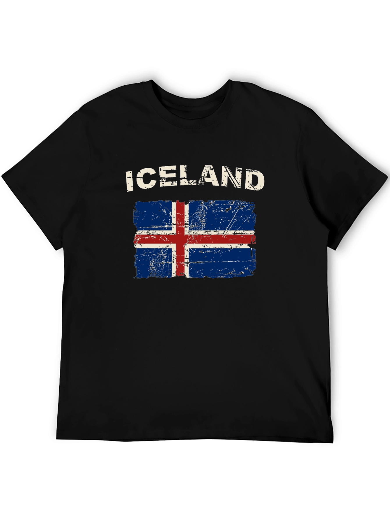 Iceland Flag Distressed T-Shirt - Black