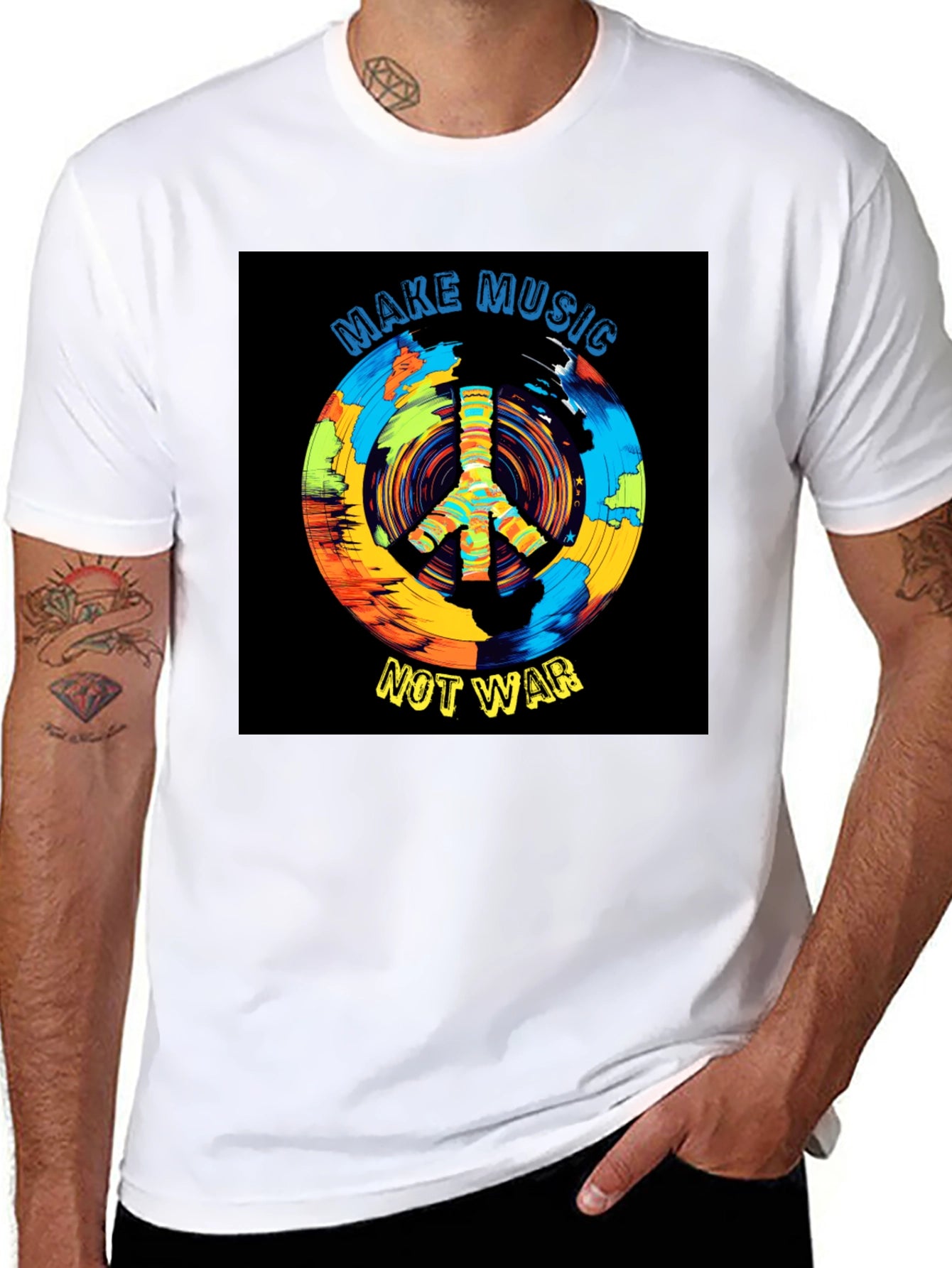 Make Music Not War T-Shirt Peace Sign Graphic Tee