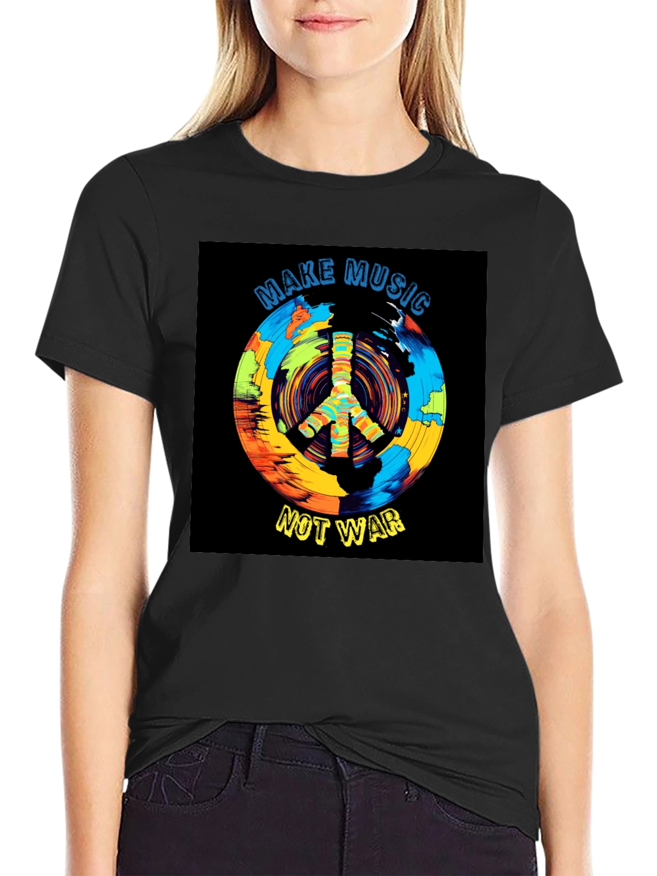 Make Music Not War T-Shirt Peace Sign Graphic Tee