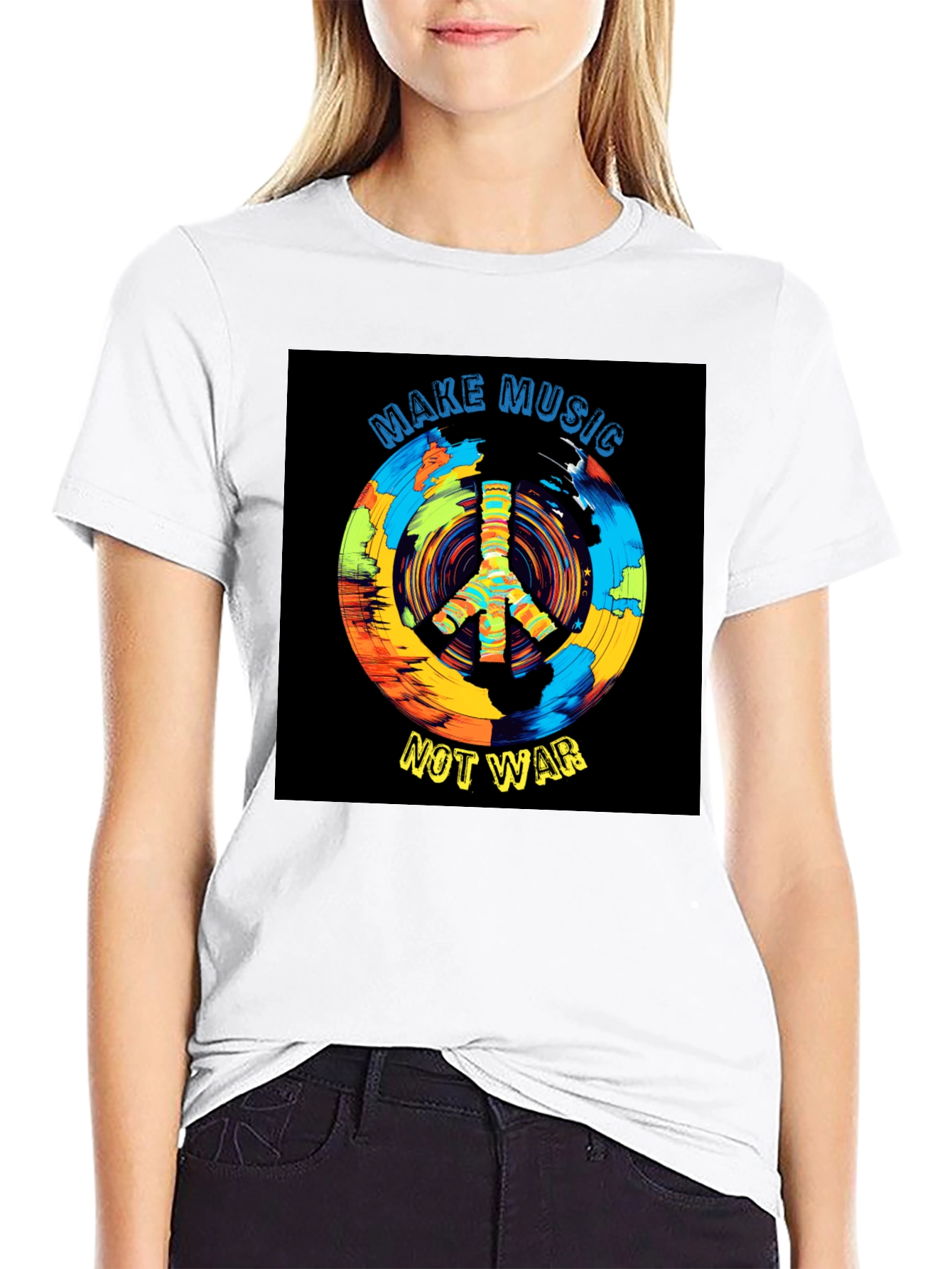 Make Music Not War T-Shirt Peace Sign Graphic Tee