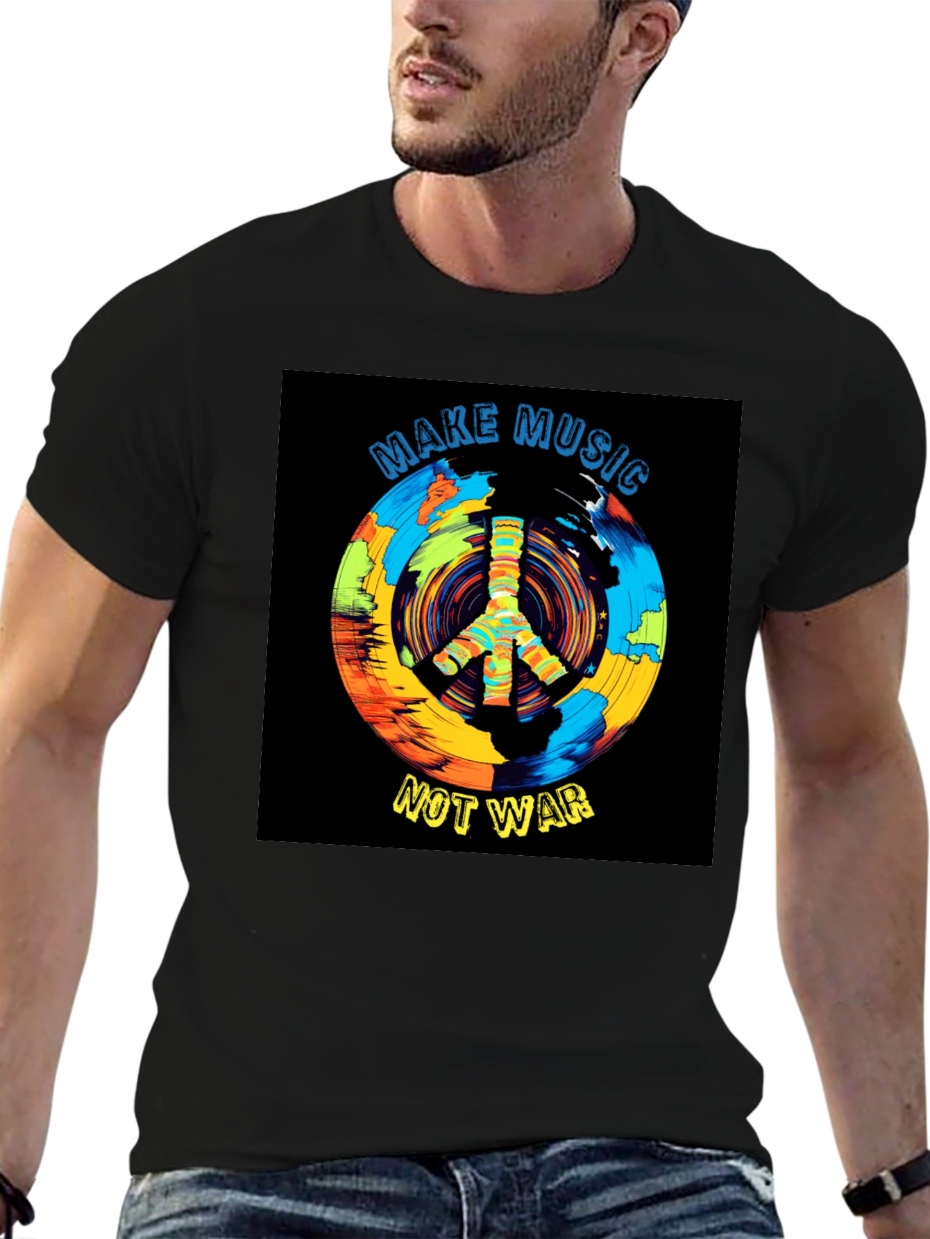 Make Music Not War T-Shirt Peace Sign Graphic Tee