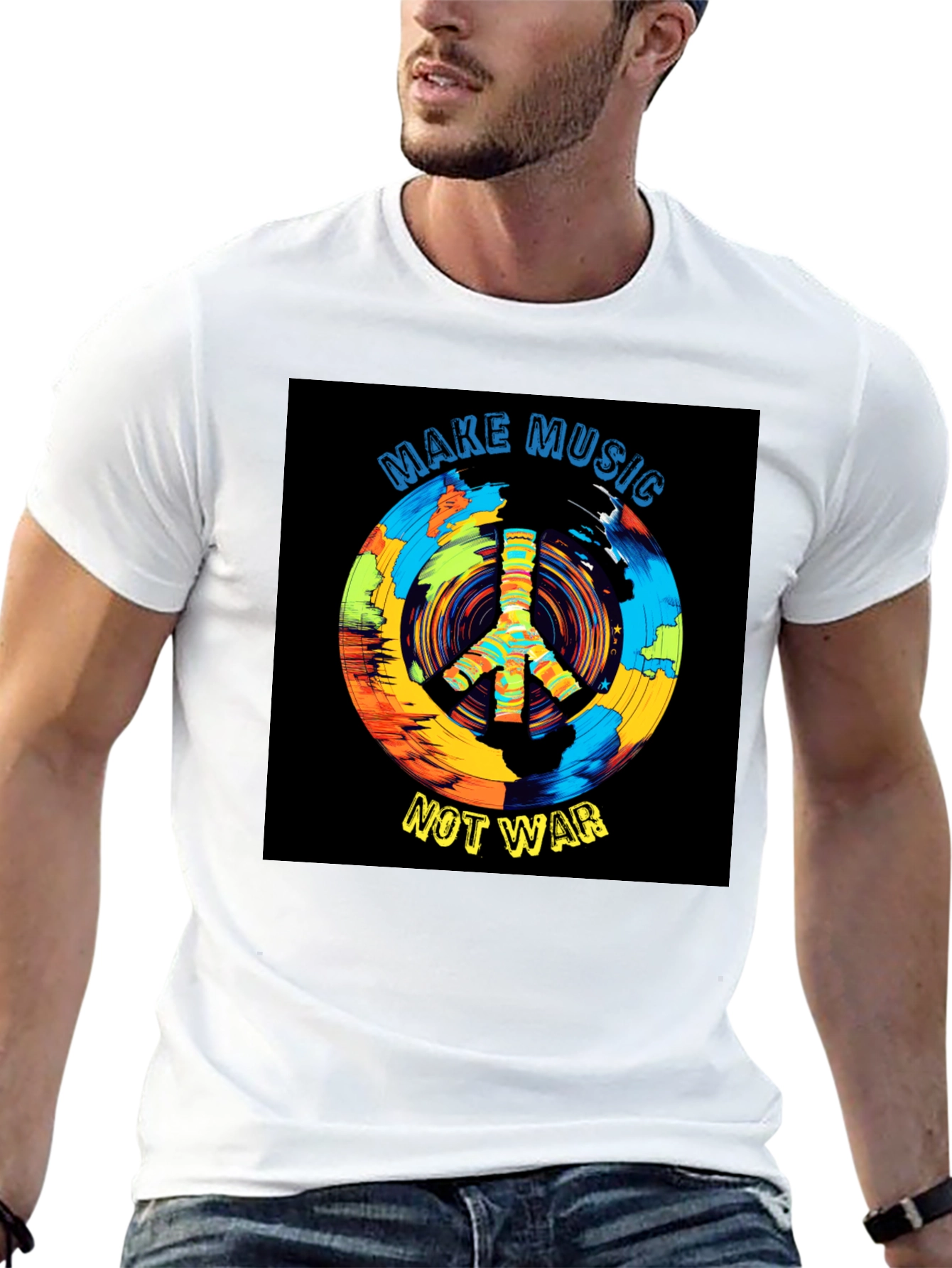Make Music Not War T-Shirt Peace Sign Graphic Tee