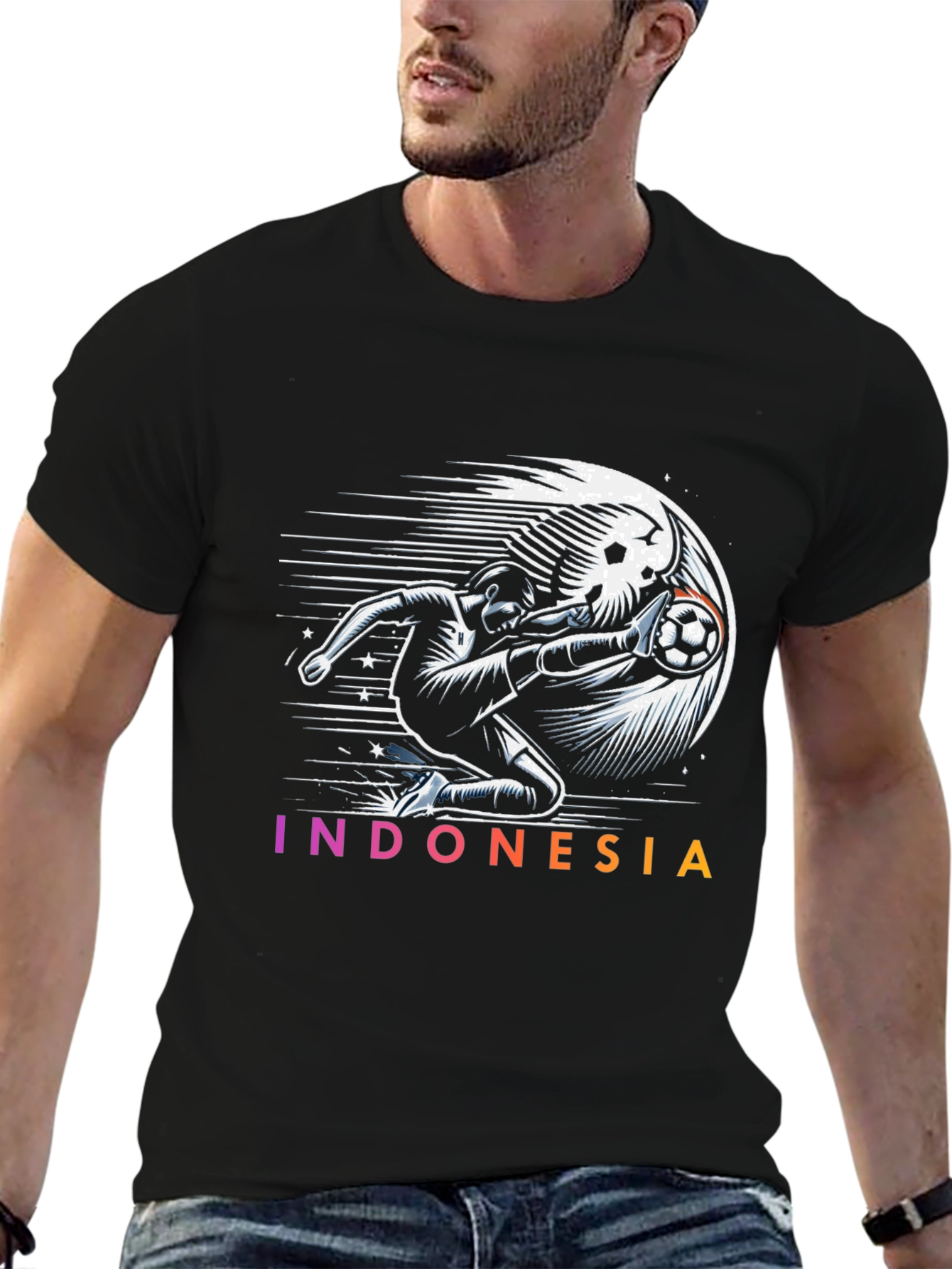Indonesia Soccer Graphic Tee - Black Cotton T-Shirt