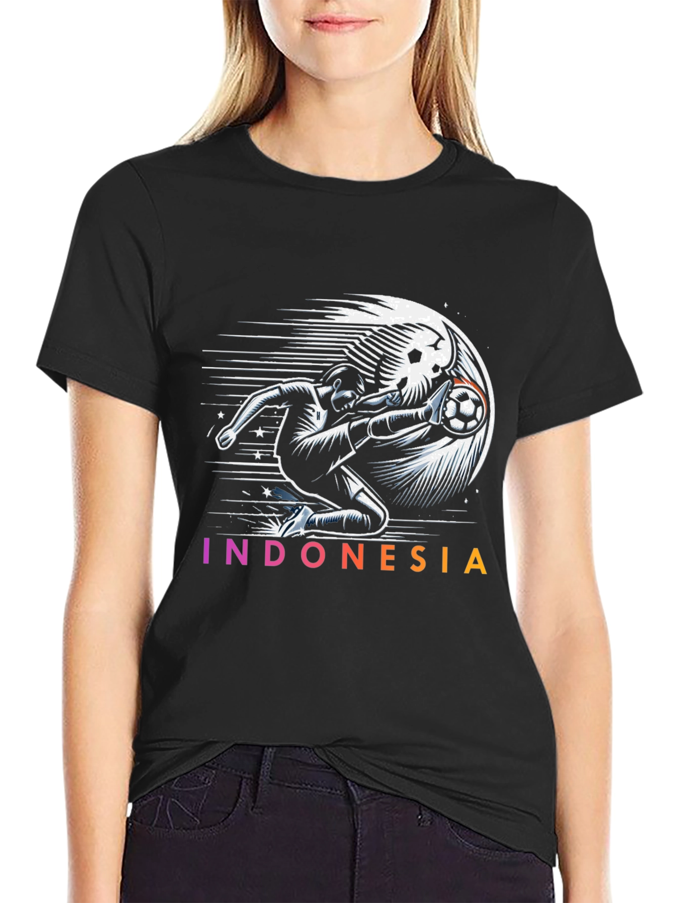 Indonesia Soccer Graphic Tee - Black Cotton T-Shirt